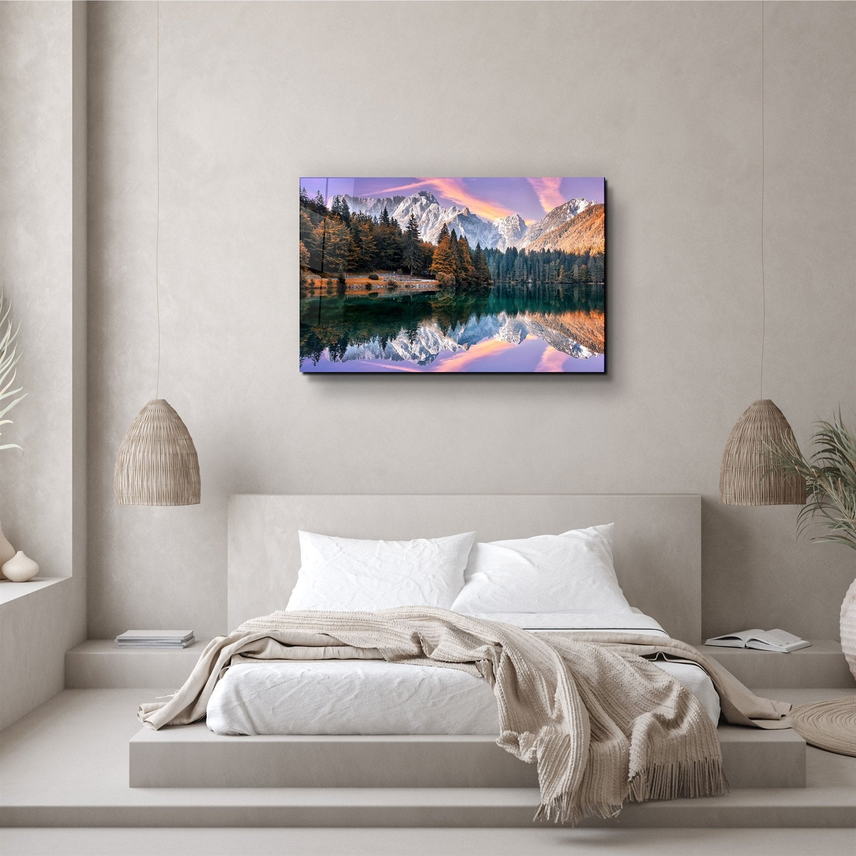 ・"Lake and Mountain Landscape 2"・Glass Wall Art