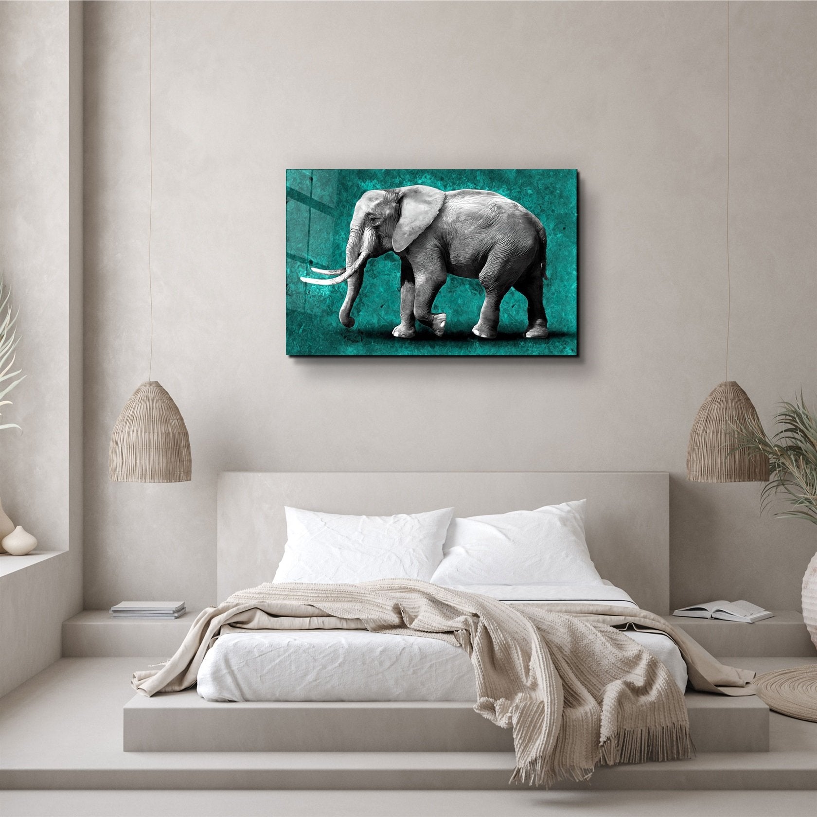 ・"Elephant Green"・Glass Wall Art