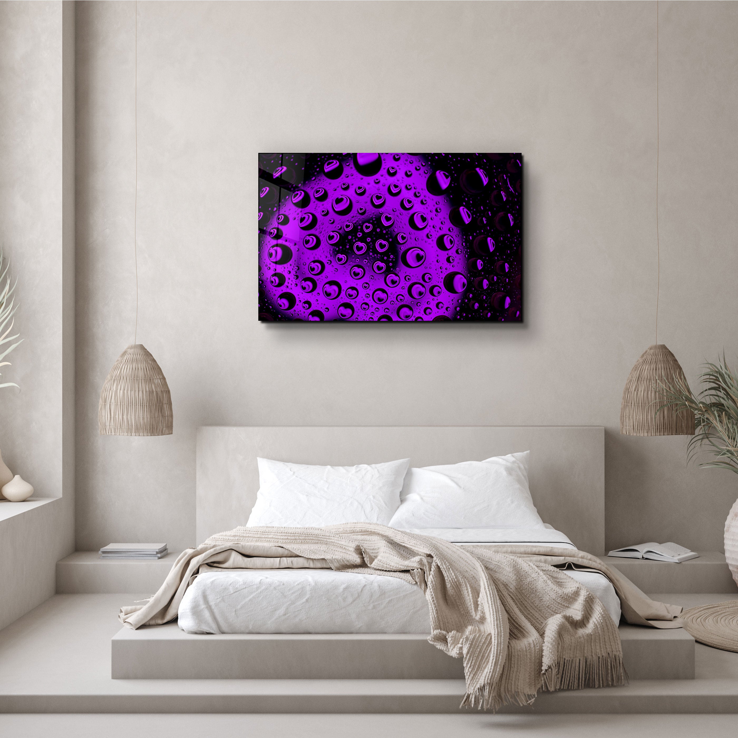 ・"Water Drops - Purple Heart"・Glass Wall Art