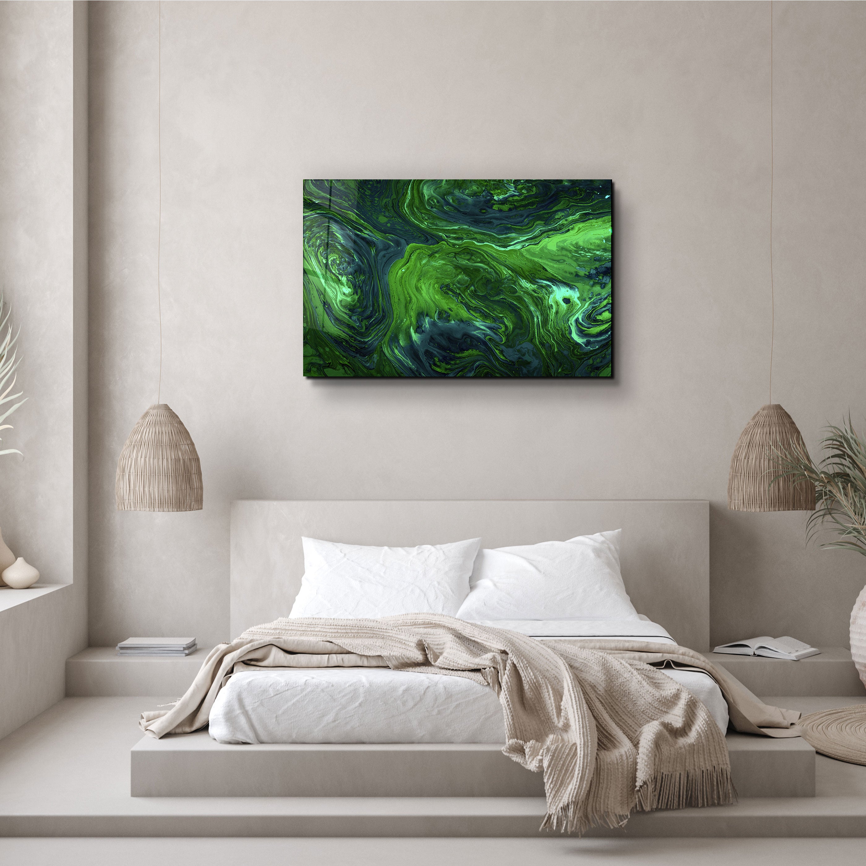 ・"Motif de lave - Vert"・Art mural en verre de la collection du designer