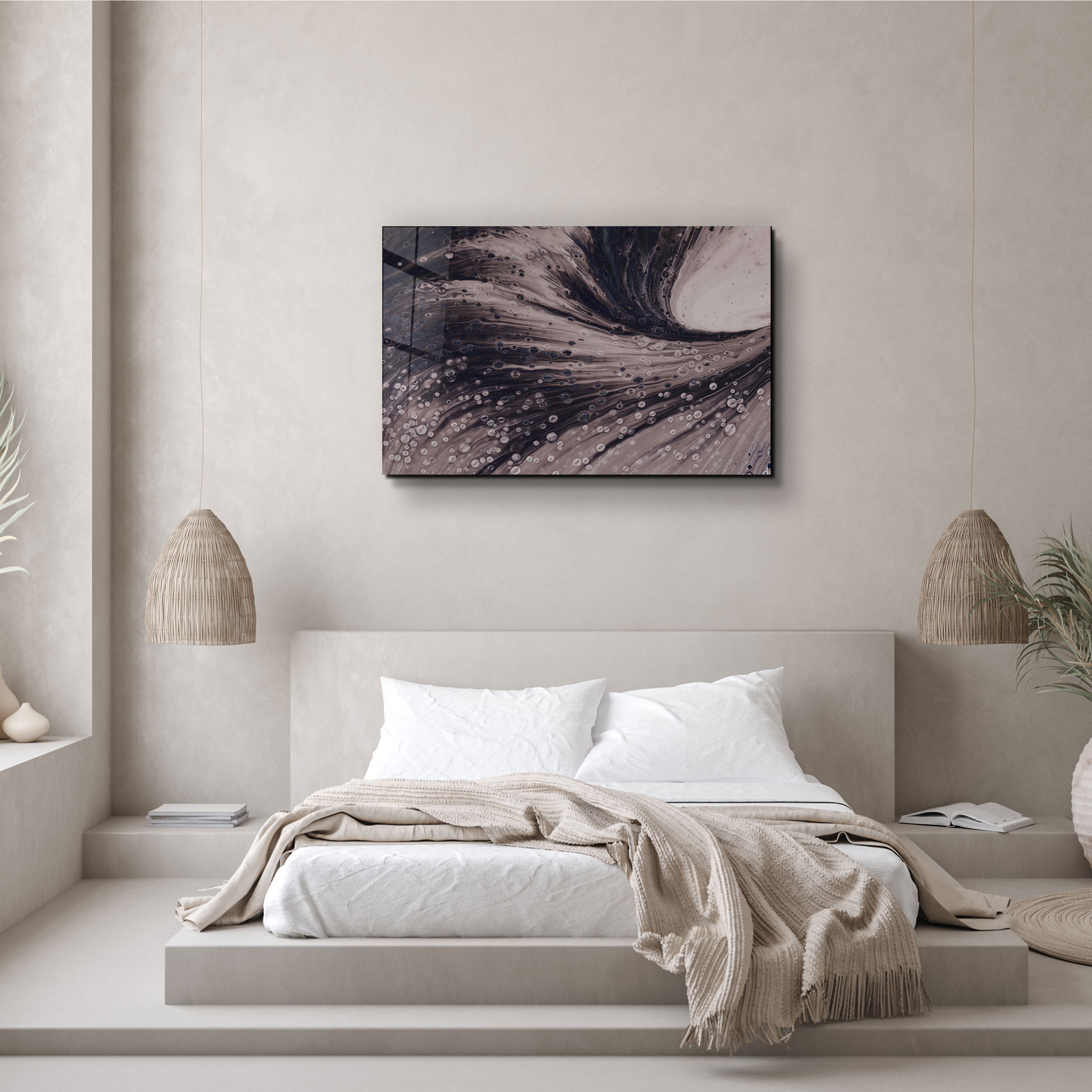 ・"Dusty Drops Grey"・Art mural en verre de la collection du designer