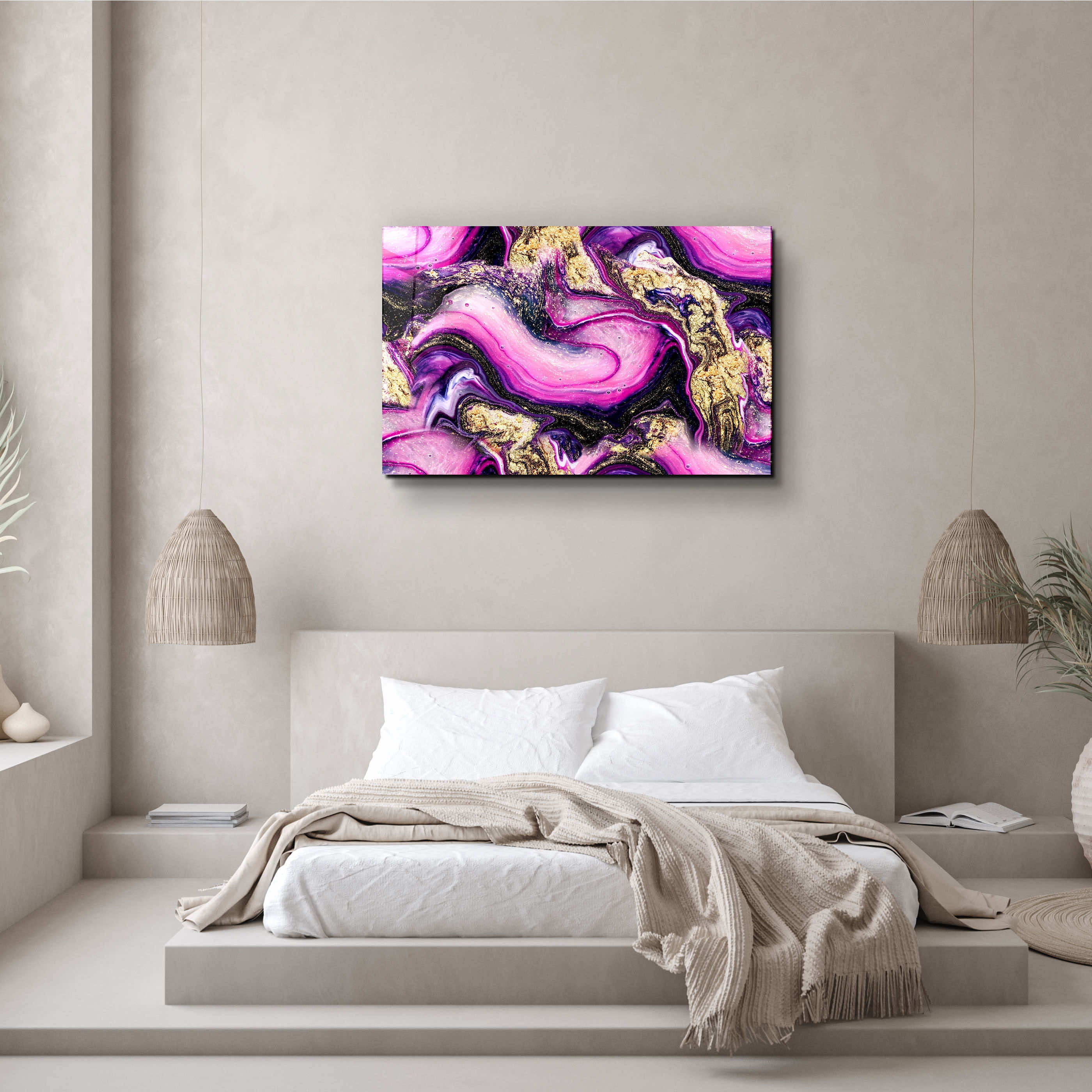 ・"Marble Collection H14 - PinkPurple"・Glass Wall Art