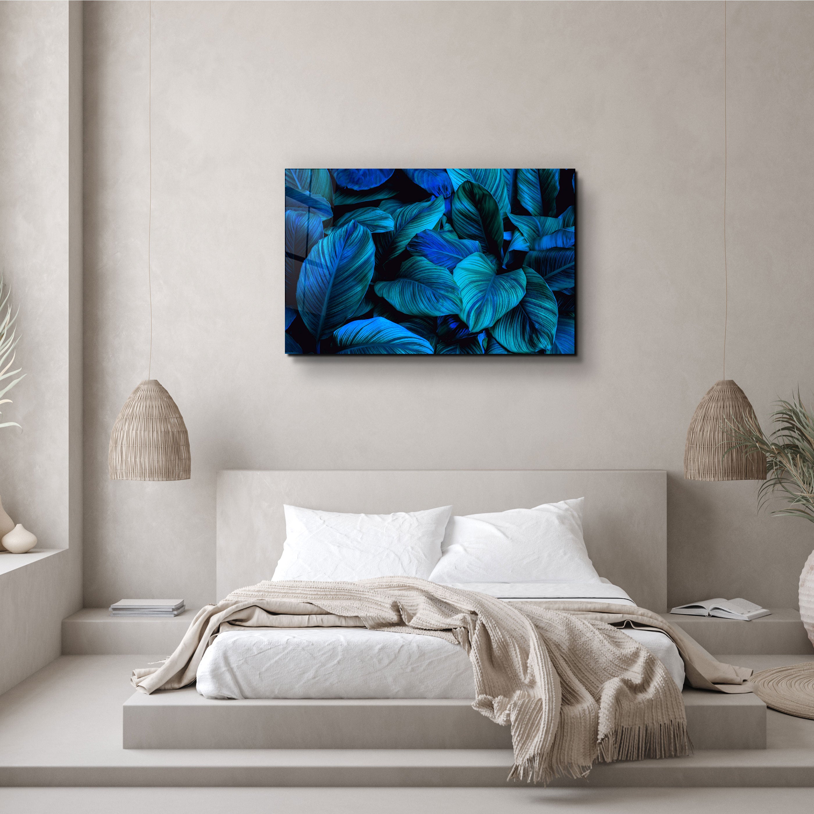 ・"Feuilles bleues"・Art mural en verre