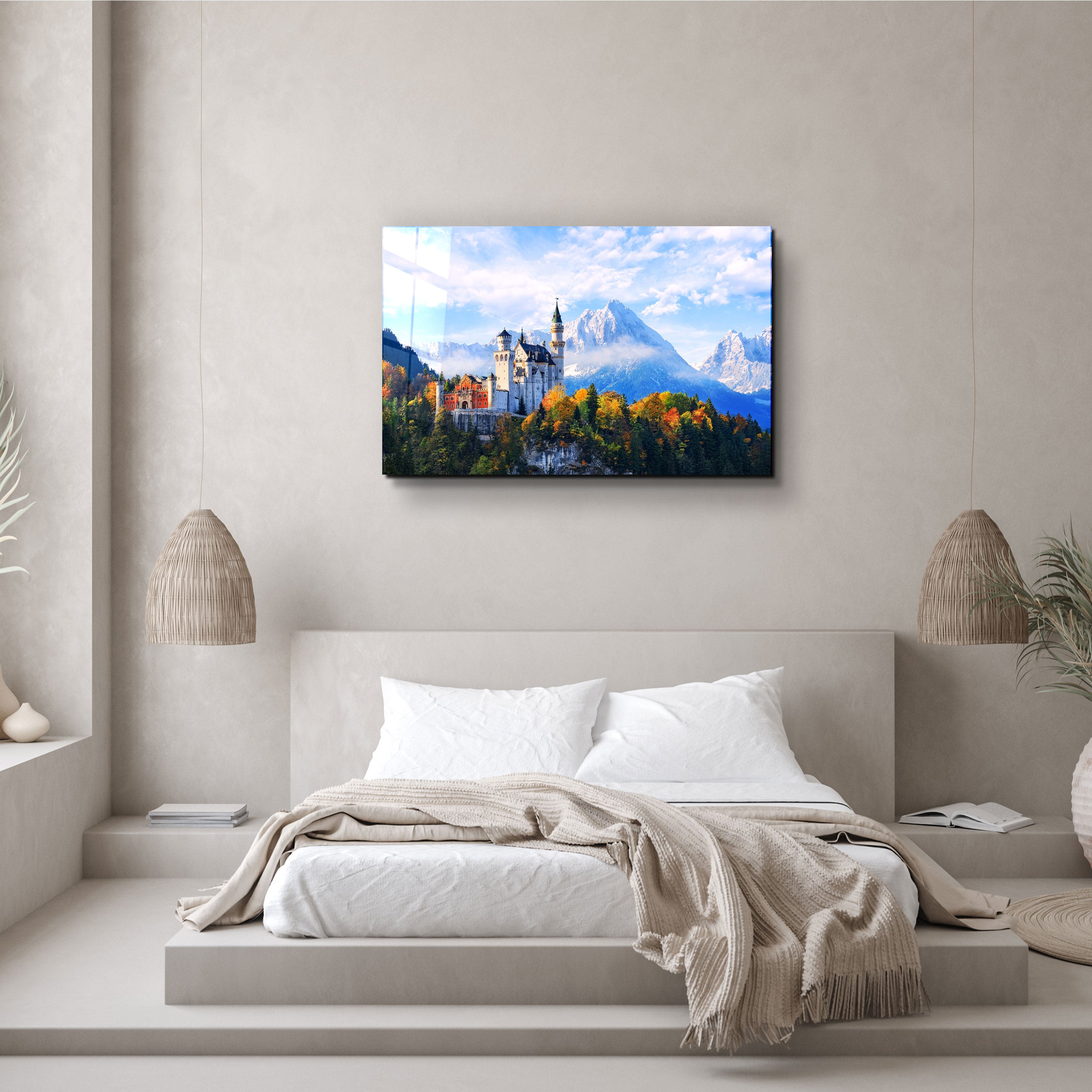 ・"Beautiful view of Neuschwanstein castle in the Bavarian Alps, Germany"・Glass Wall Art
