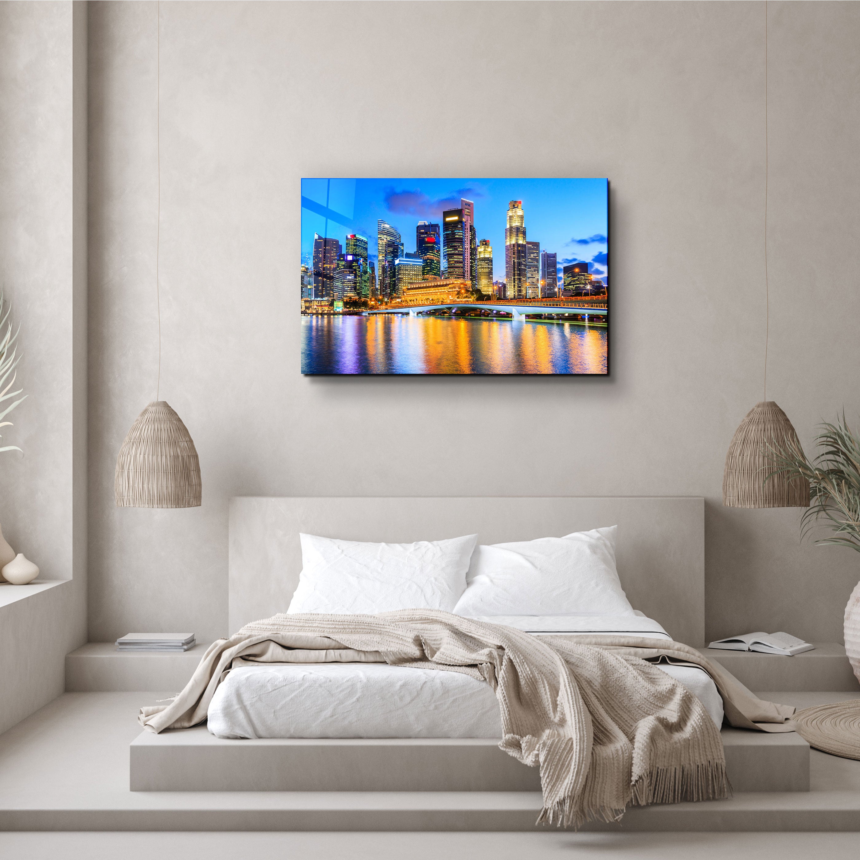 ・„Skyline der Stadt Singapur“・<tc>Glasbild</tc>