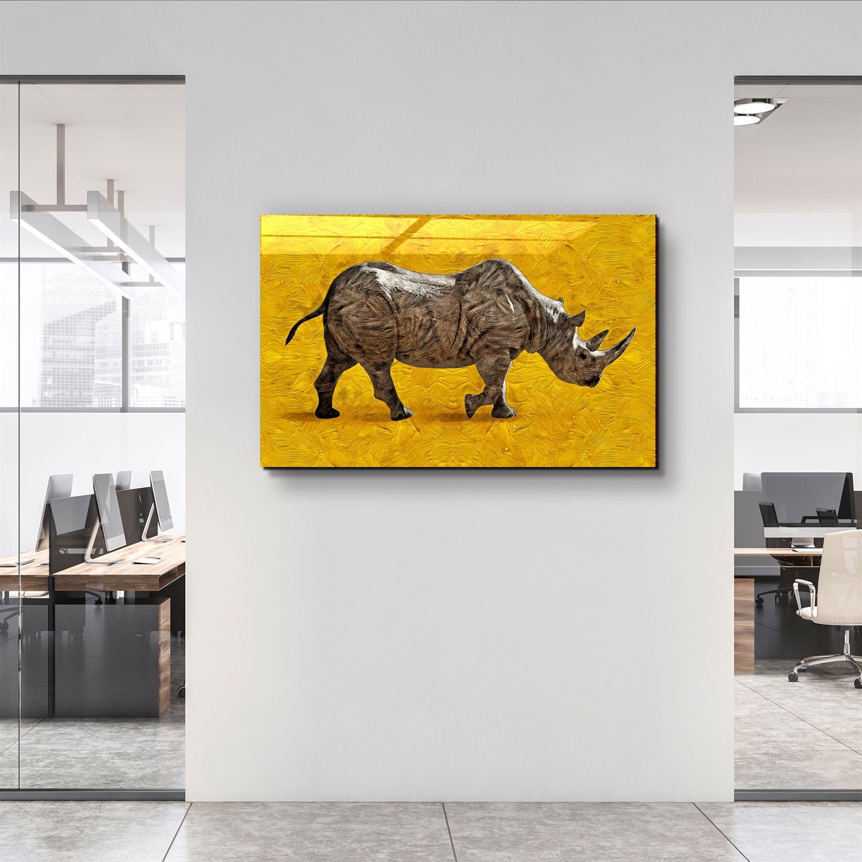 ・« Rhinocéros abstrait »・Art mural en verre