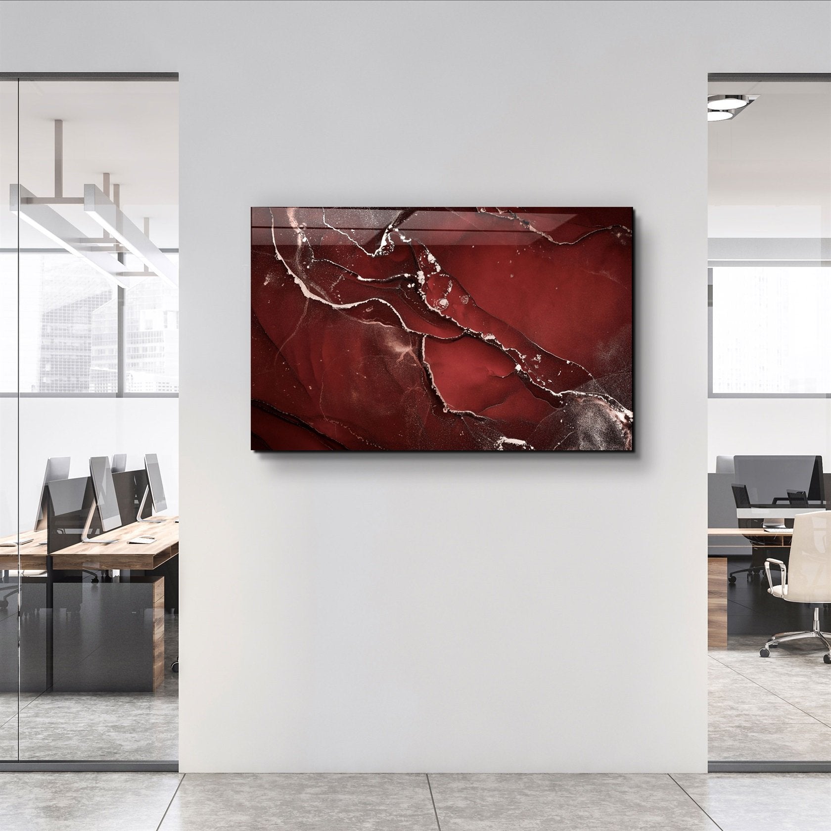 ・« Motif rouge abstrait »・Art mural en verre