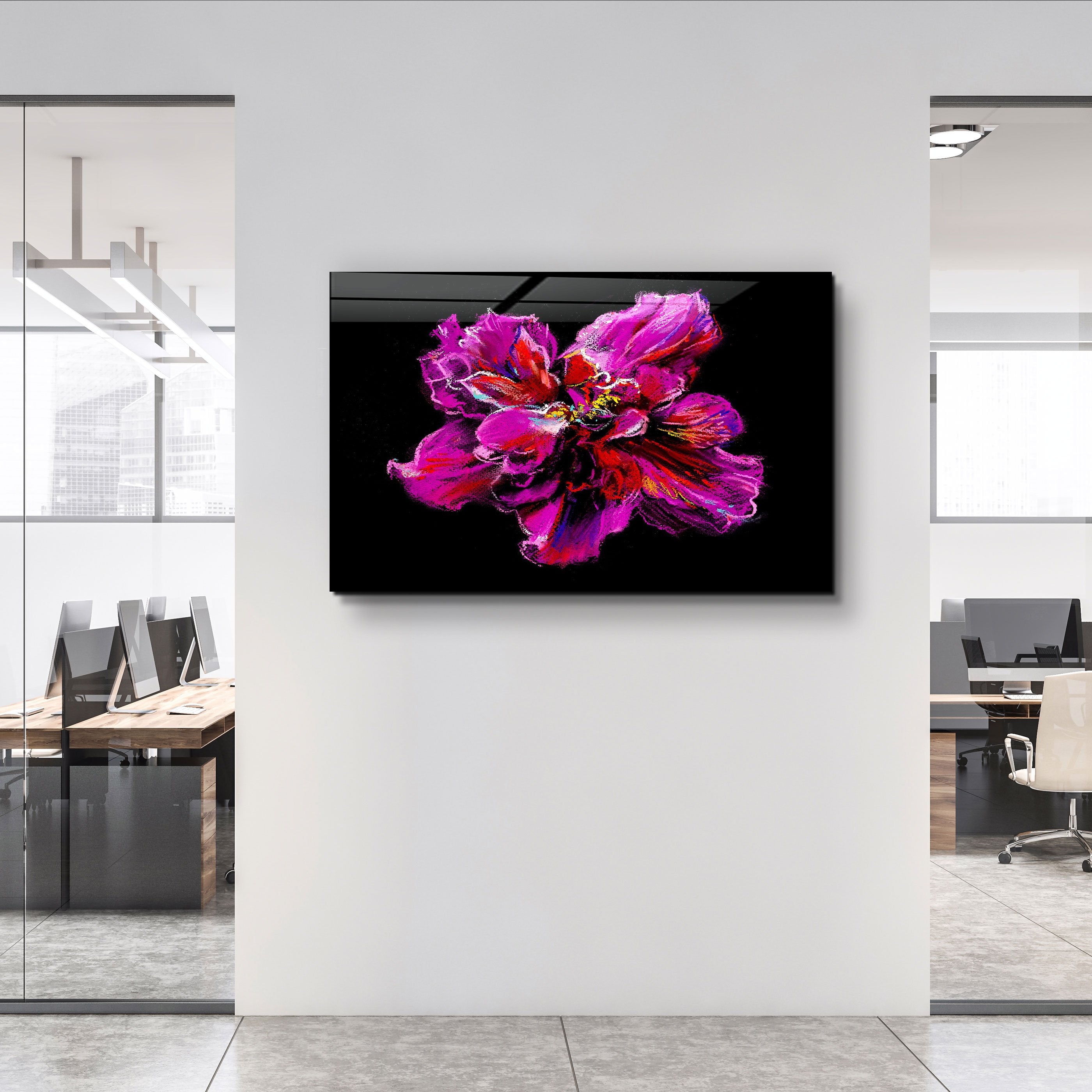 ・"Fleur violette"・Art mural en verre