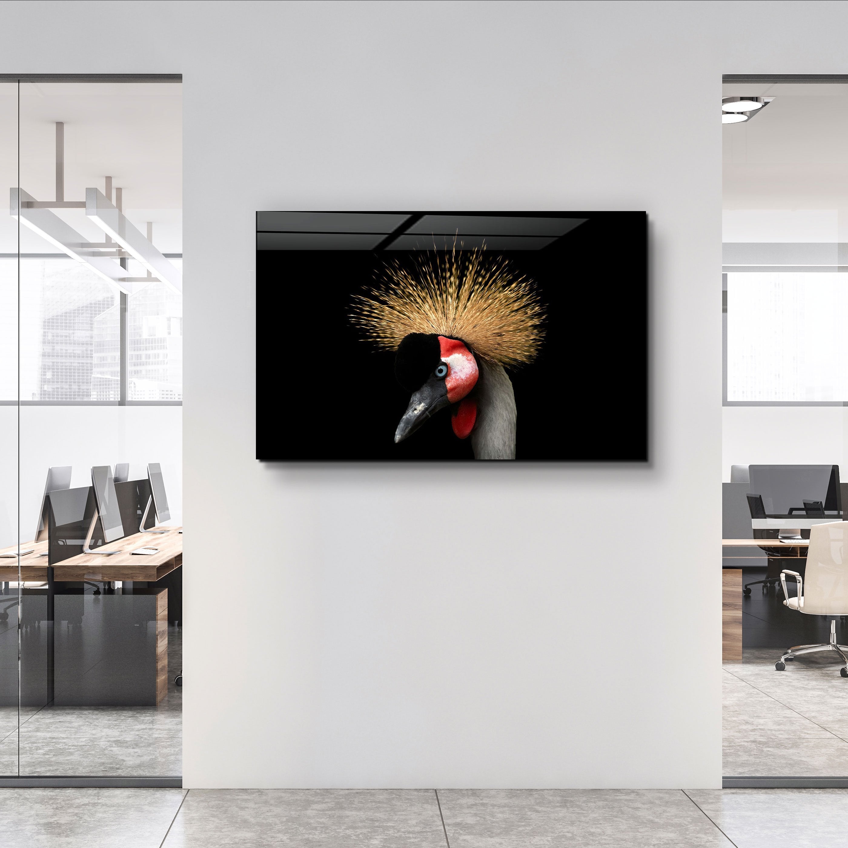 ・"Crowned Crane"・Glass Wall Art