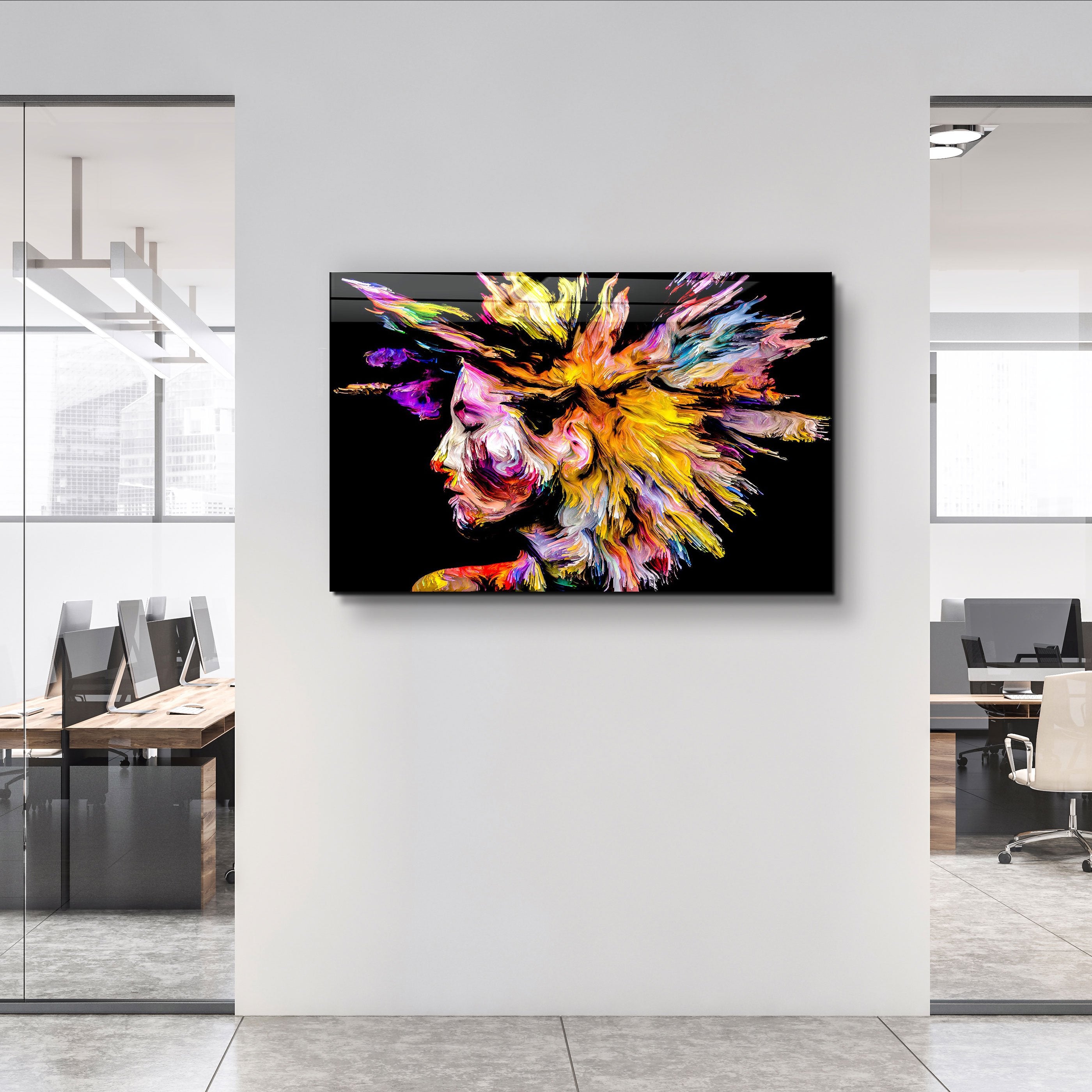 ・"Abstract Colorful Woman Portrait V1"・Glass Wall Art