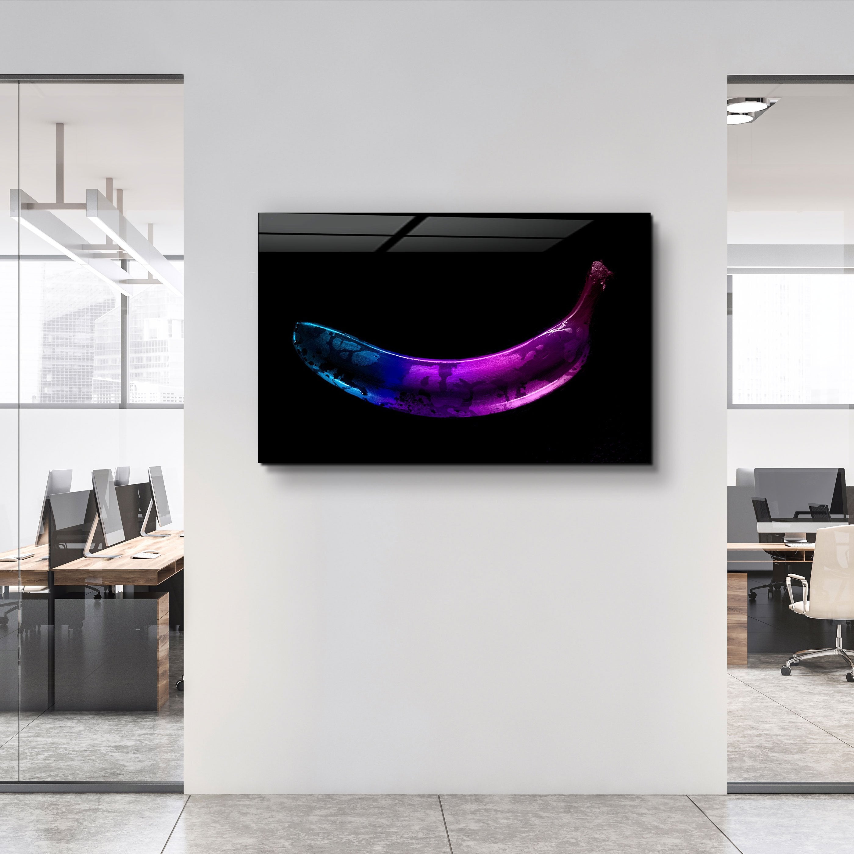 ・"Abstract Blue and Purple Banana"・Glass Wall Art