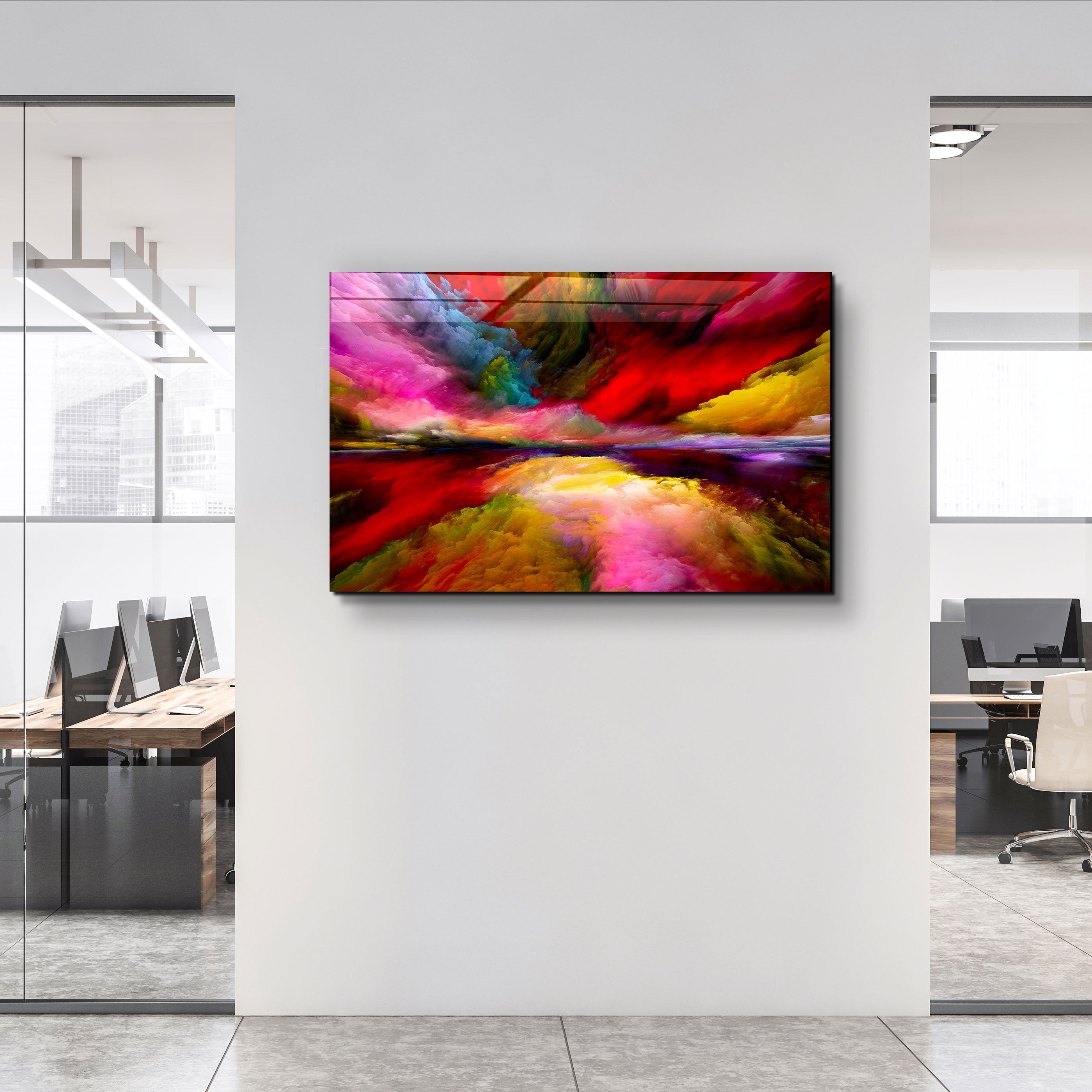 ・"Abstract Colorful Clouds"・Glass Wall Art
