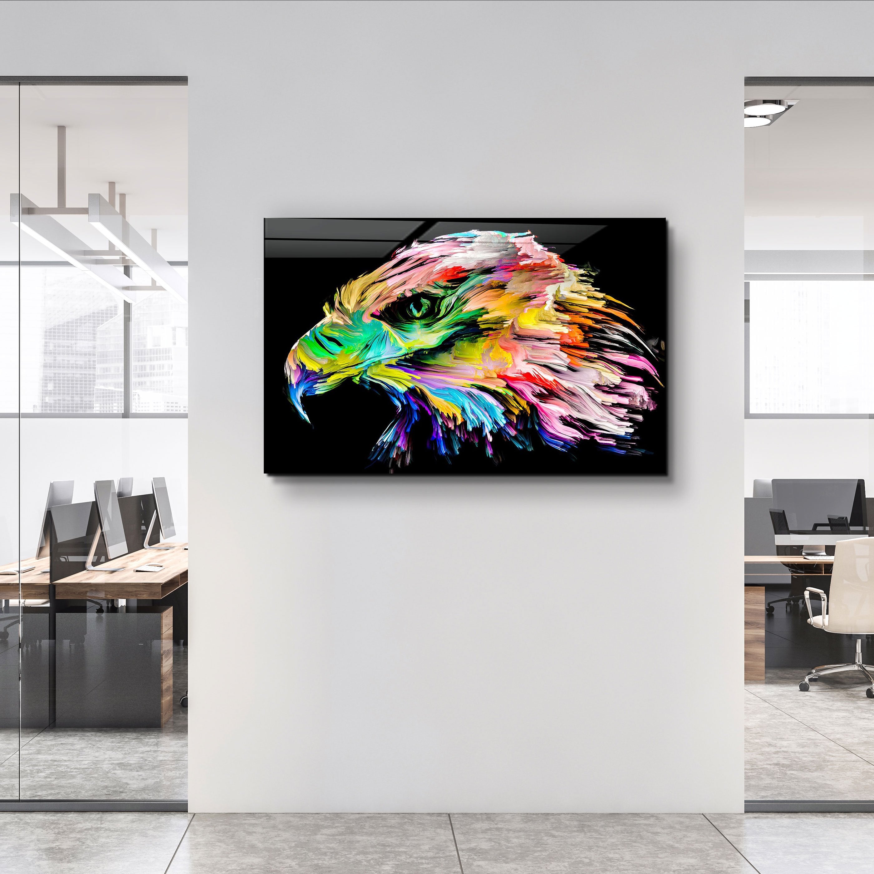 ・"Abstract Colorful Eagle"・Glass Wall Art