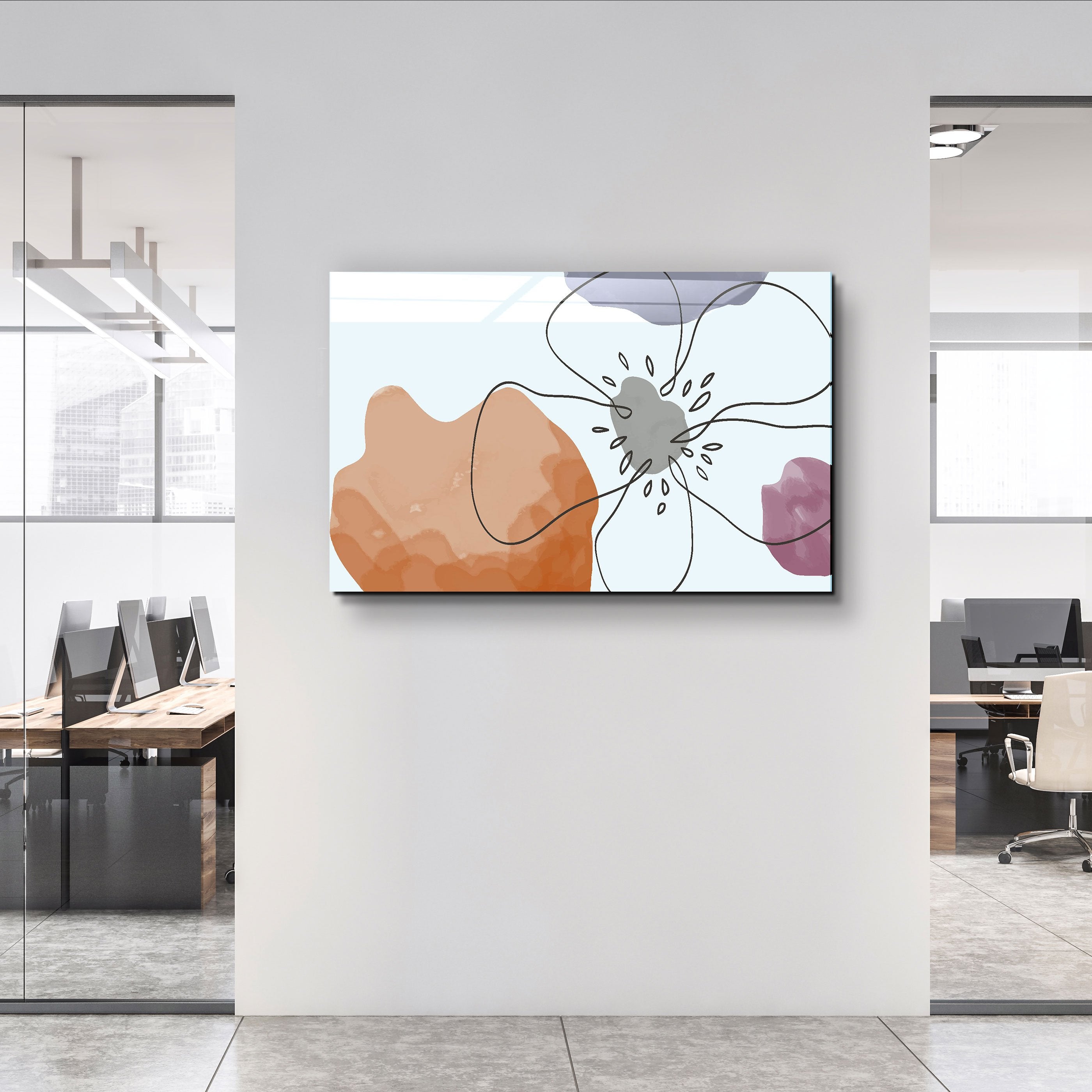 ・"Abstract Shapes and Flower"・Glass Wall Art