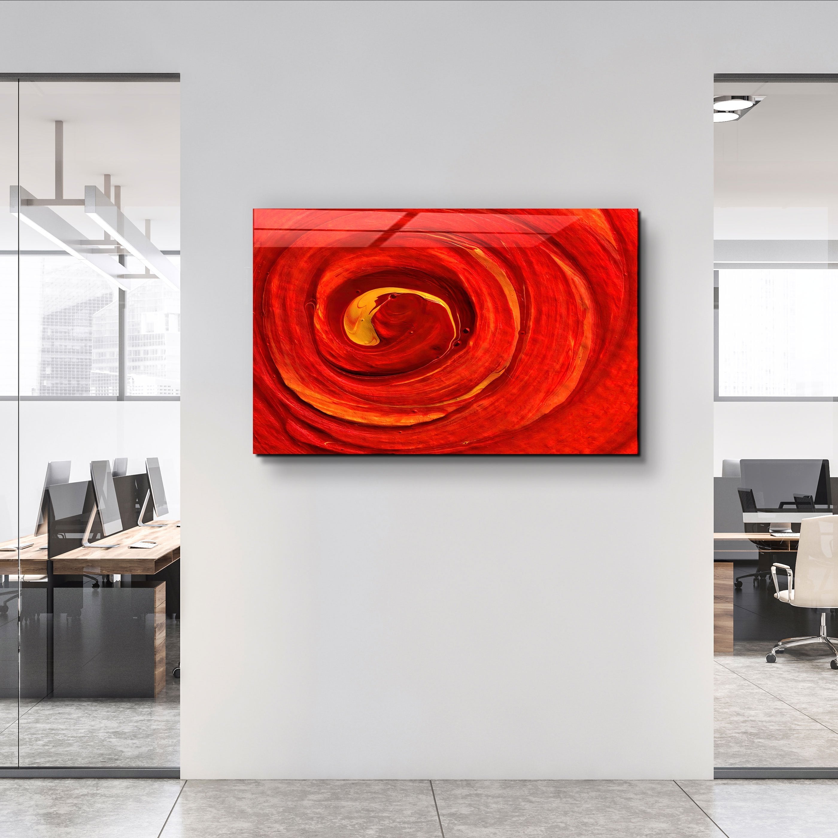 ・"Red Gradient"・Glass Wall Art