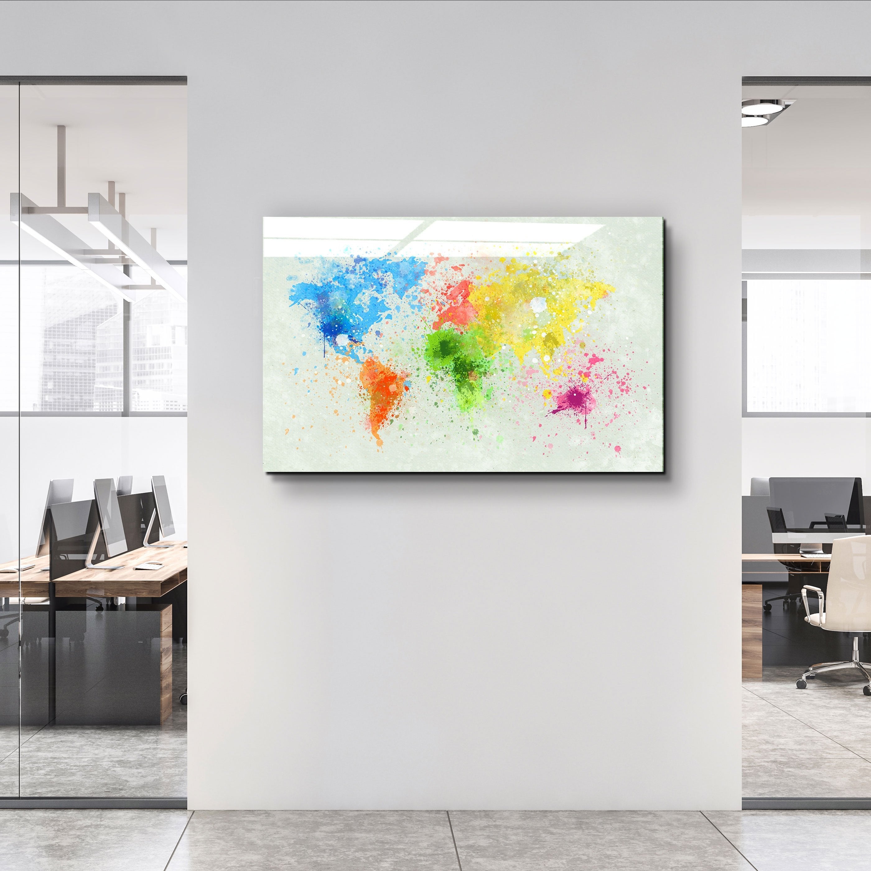 ・"Rainbow World Map"・Glass Wall Art