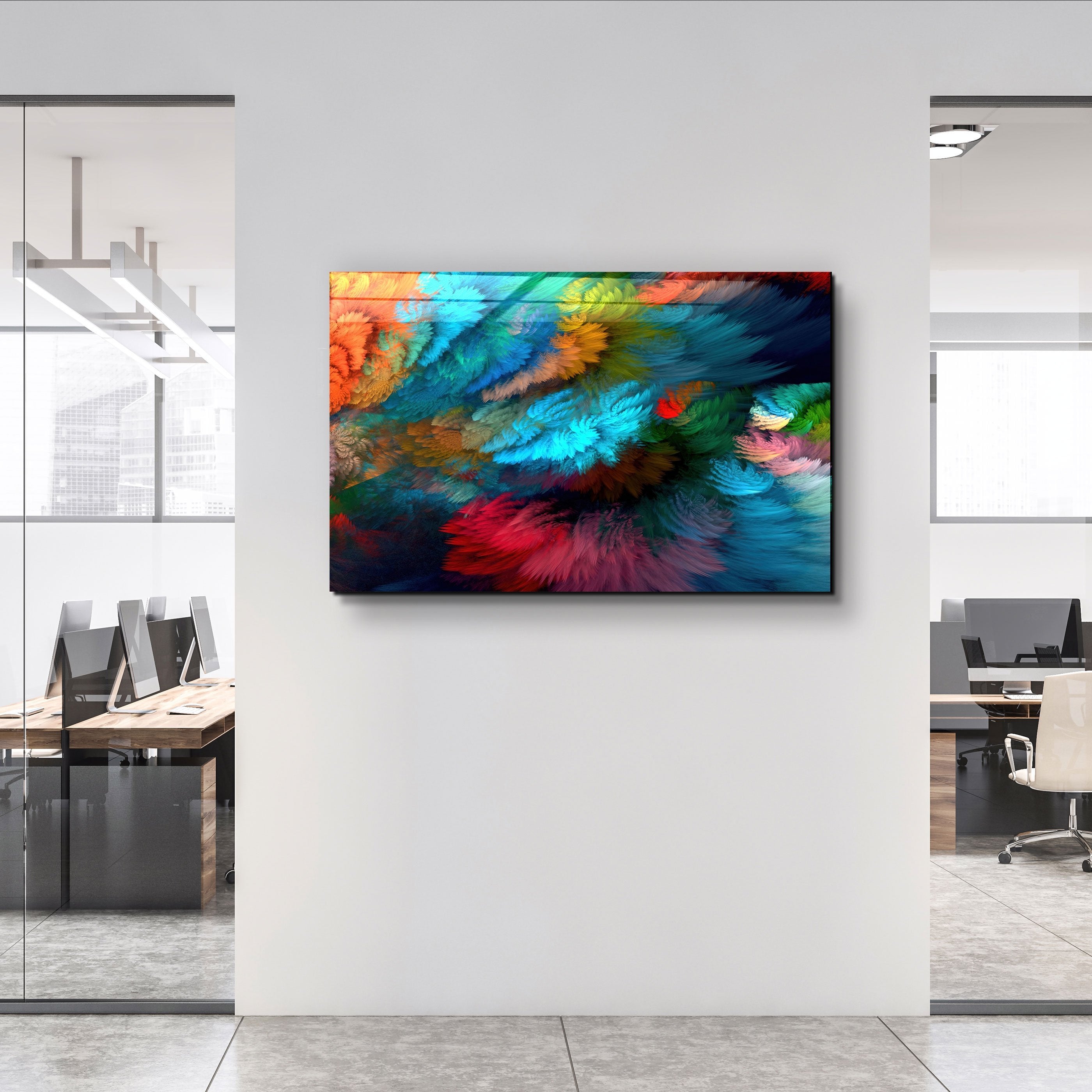 ・"Colorful Plumes"・Glass Wall Art