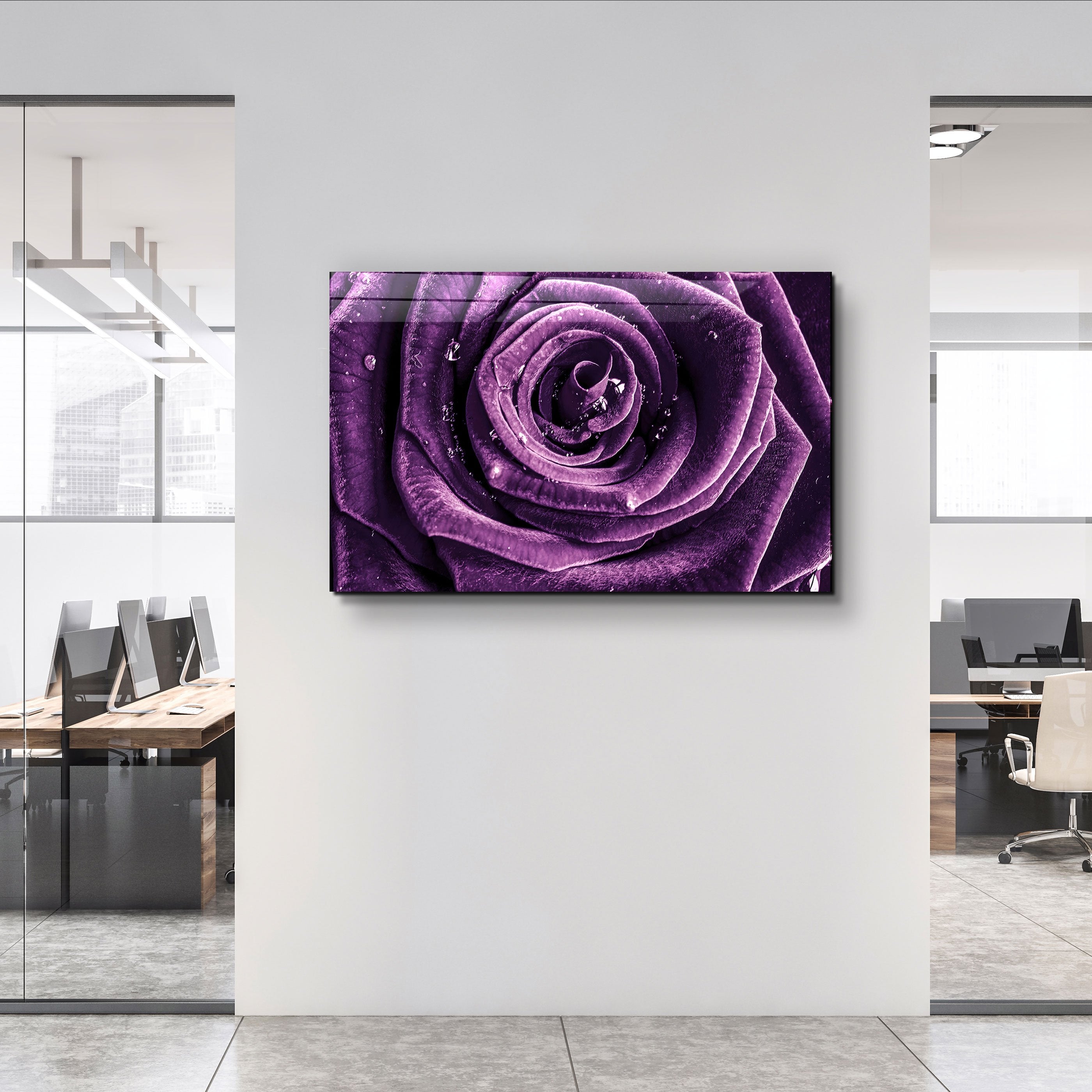 ・"Rose pourpre V2"・Art mural en verre