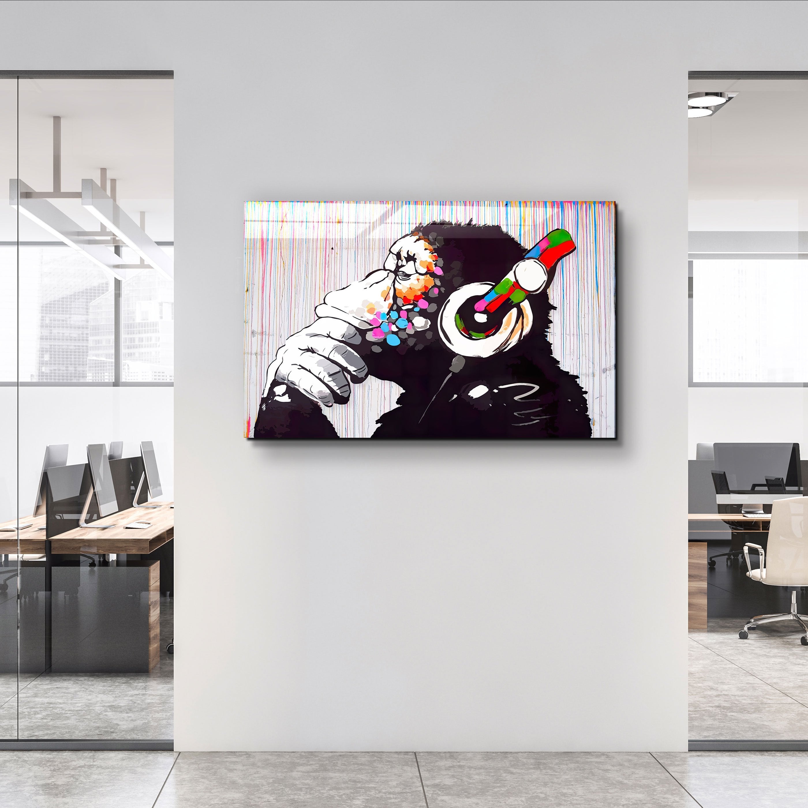 ・"BANKSY MONKEY BEAT"・Glass Wall Art