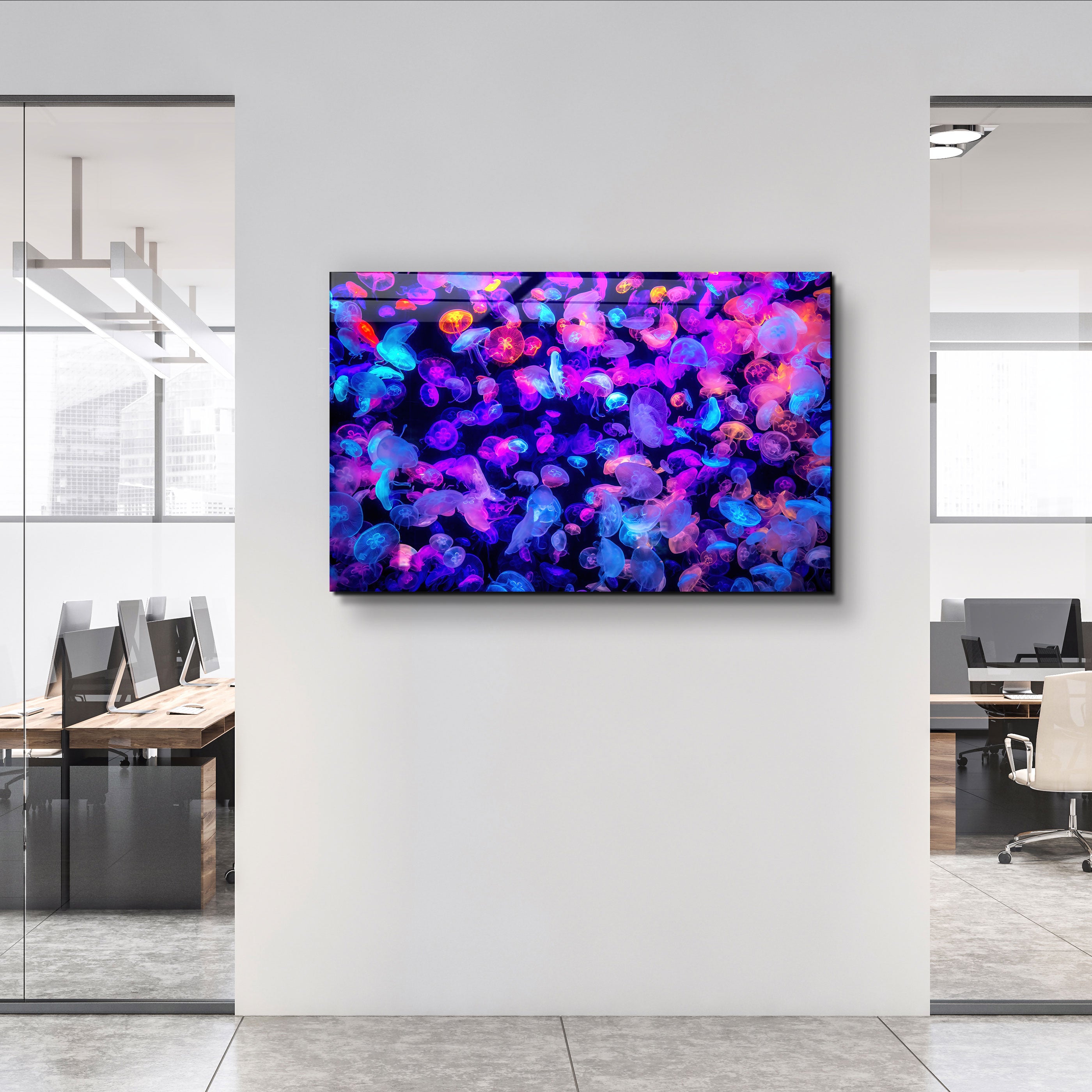 ・"The Colorful Jellyfishes"・Glass Wall Art