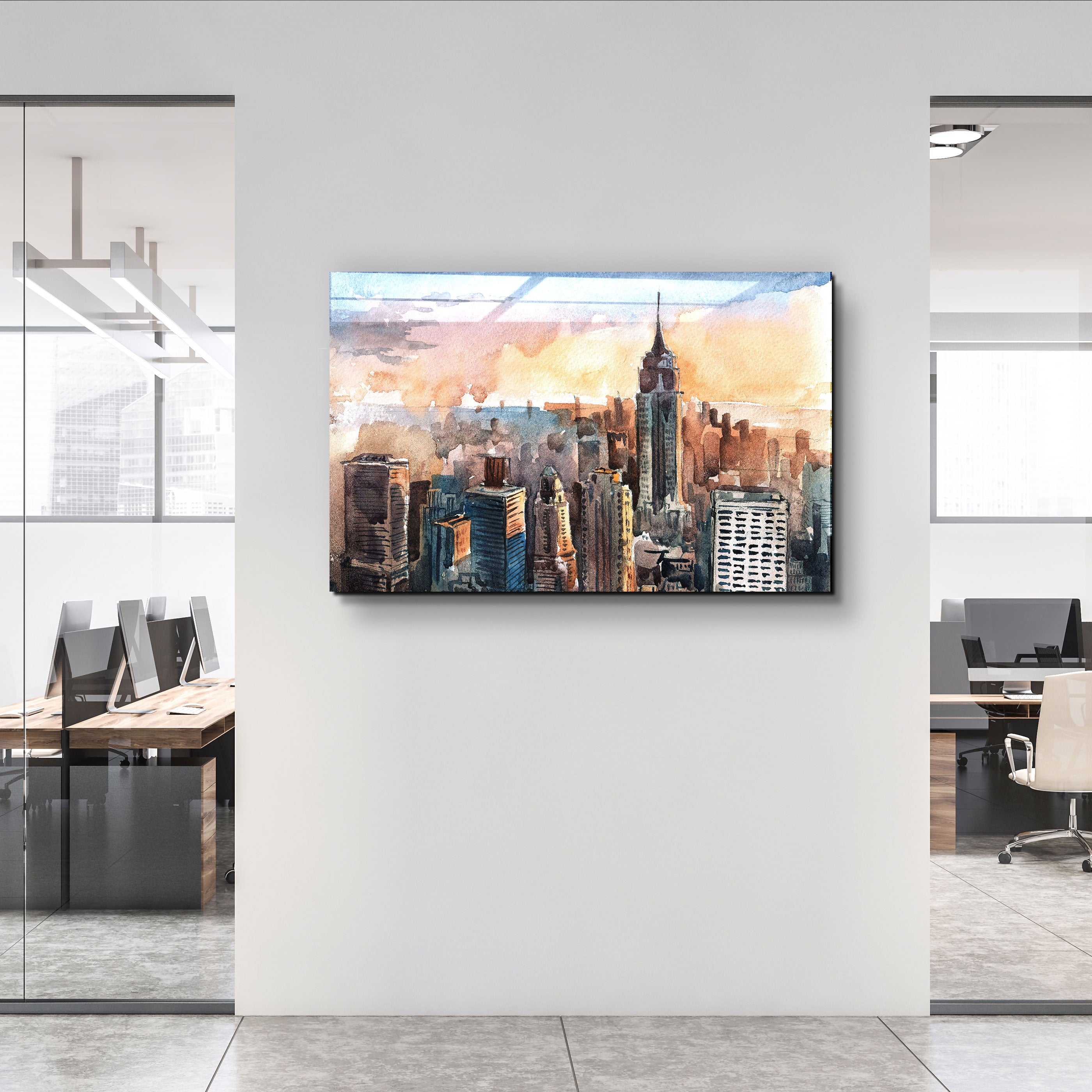 ・"New York Watercolor Painting"・Glass Wall Art