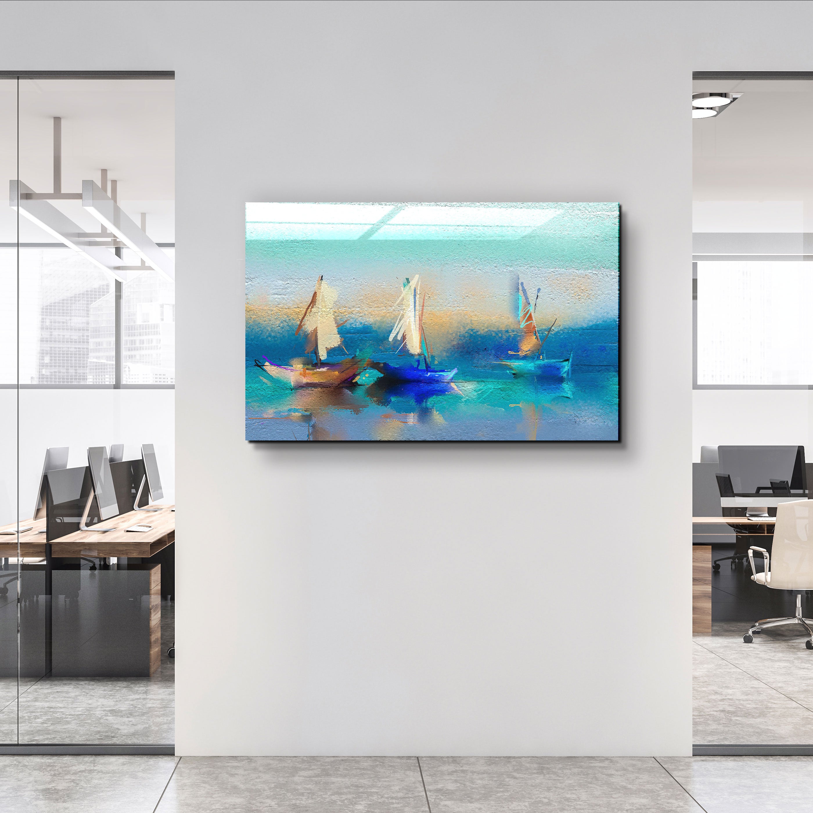 ・"Abstract Boats Art"・Glass Wall Art