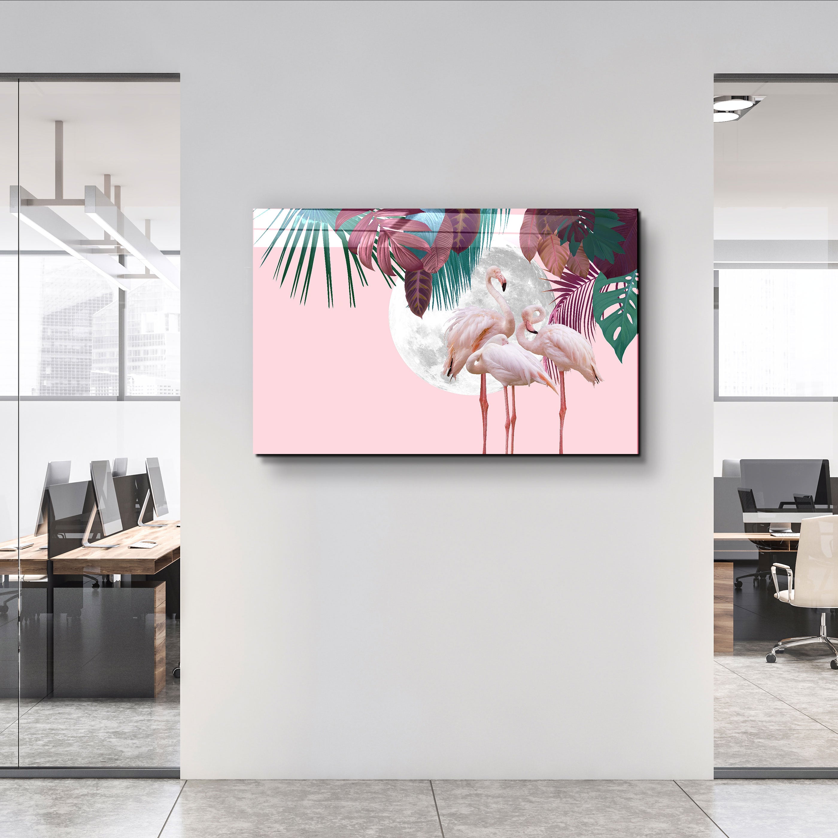 ・"Greater Flamingo"・Glass Wall Art