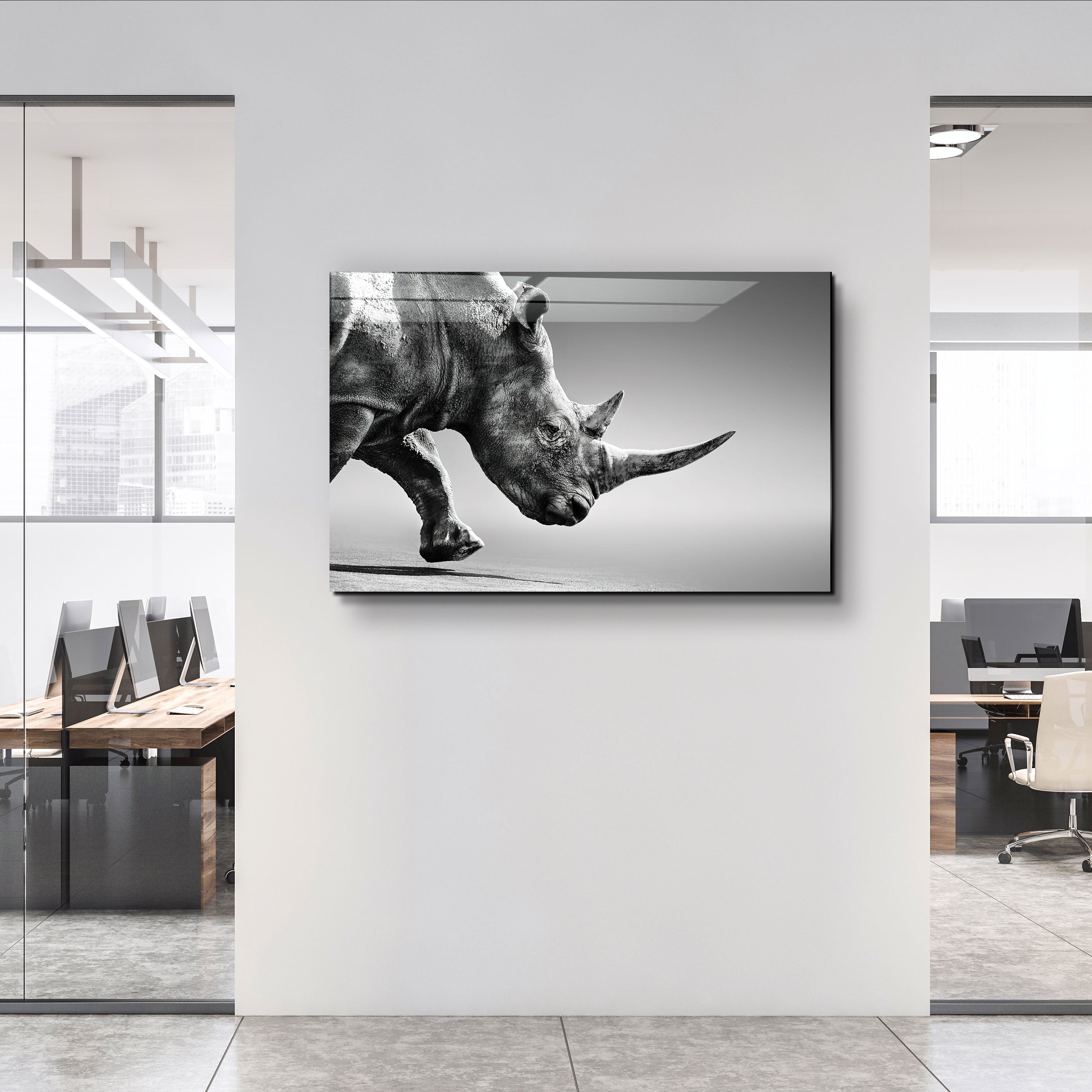 ・"Black Rhinoceros"・Glass Wall Art