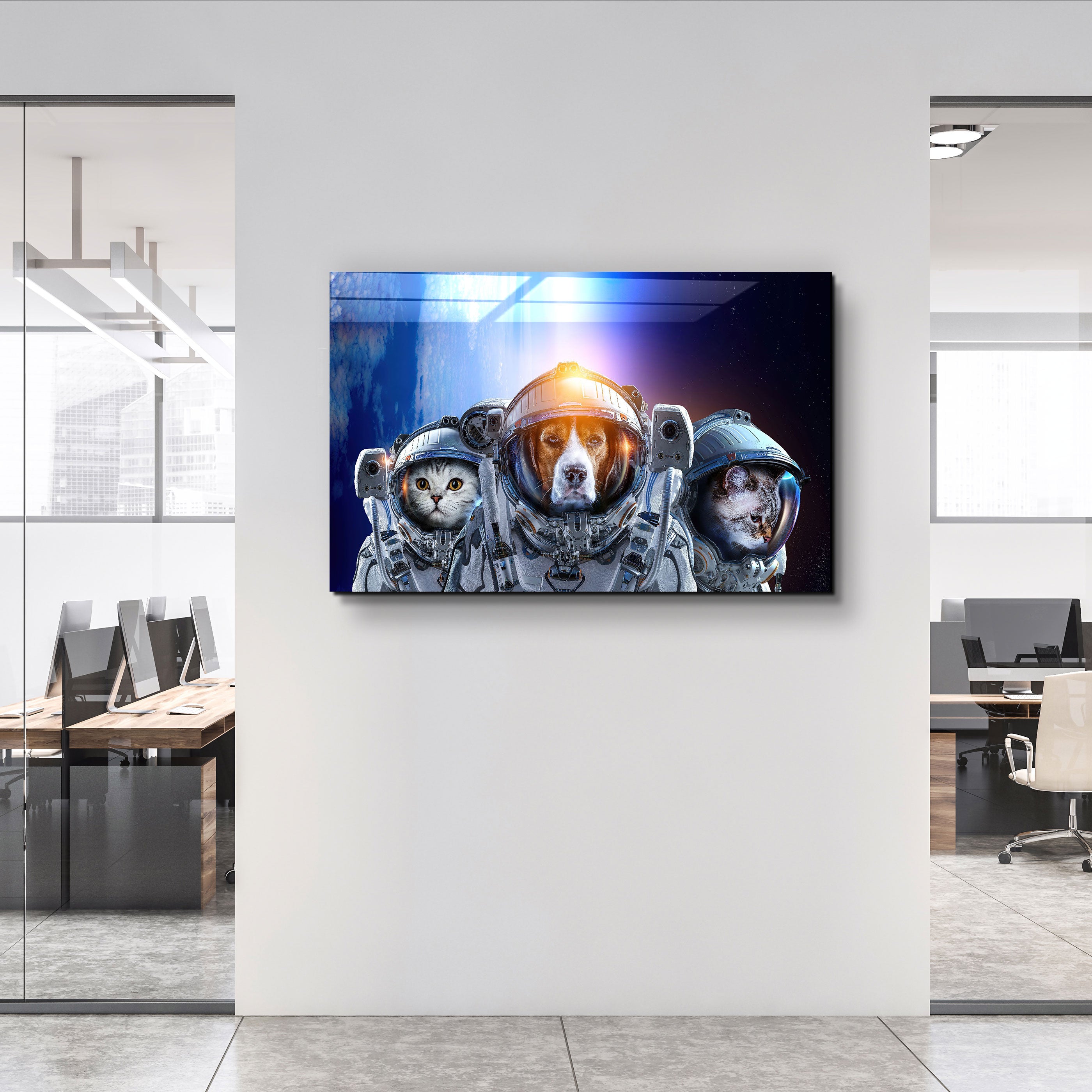 ・"Dog&Cat With Space Suits"・Glass Wall Art