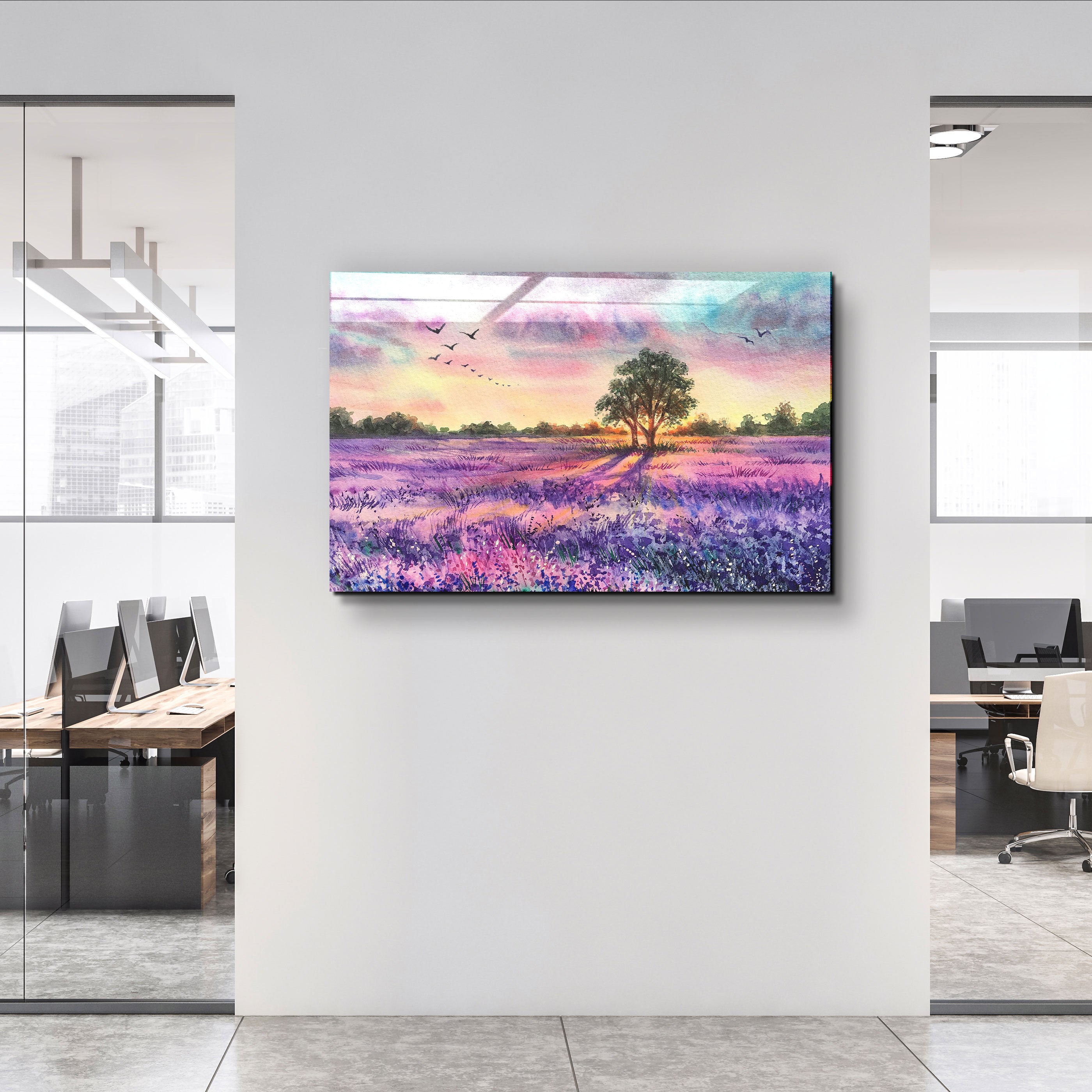 ・"Sunset Meadow Painting"・Glass Wall Art