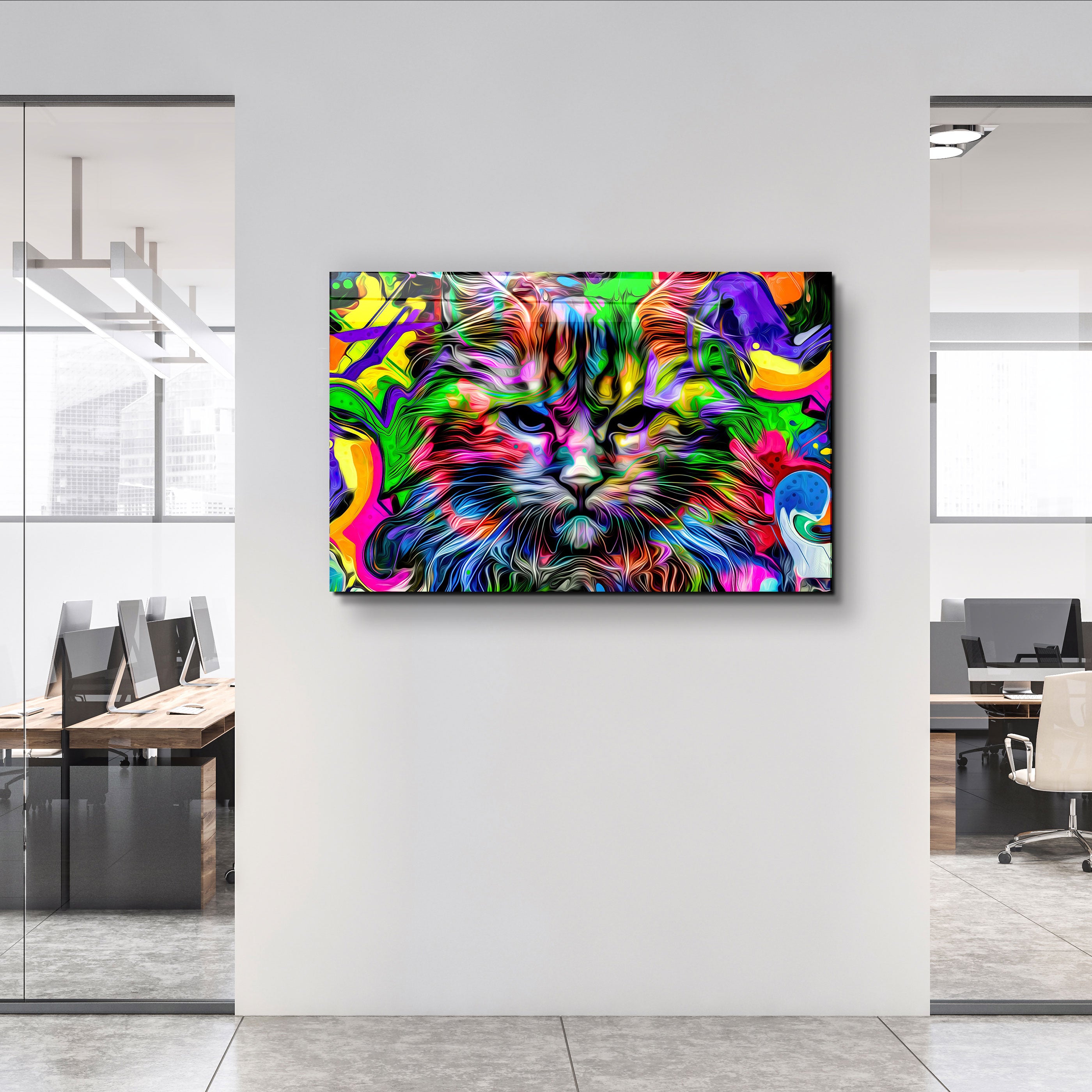 ・"Chat coloré"・Art mural en verre