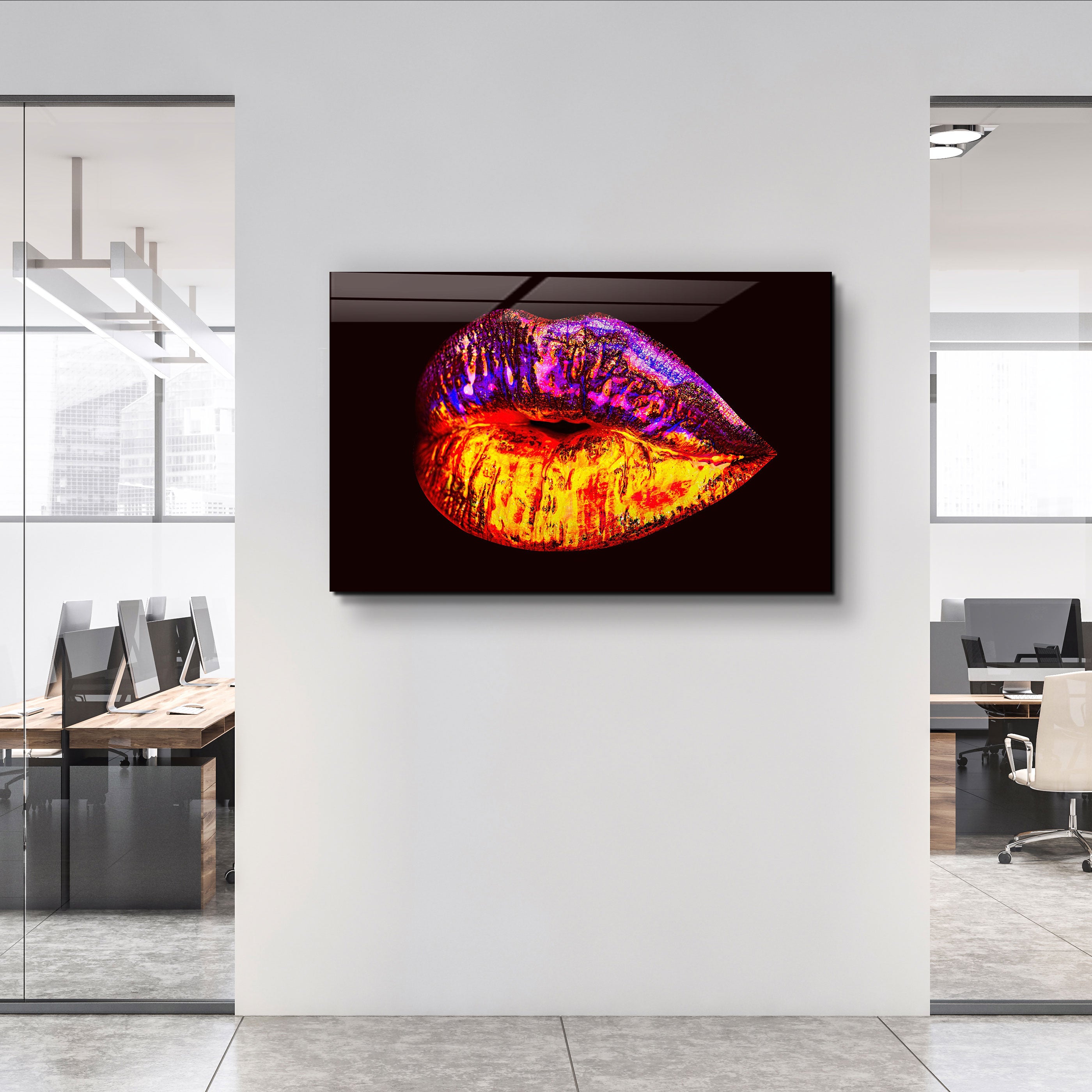 ・"Neon Lip"・Glass Wall Art