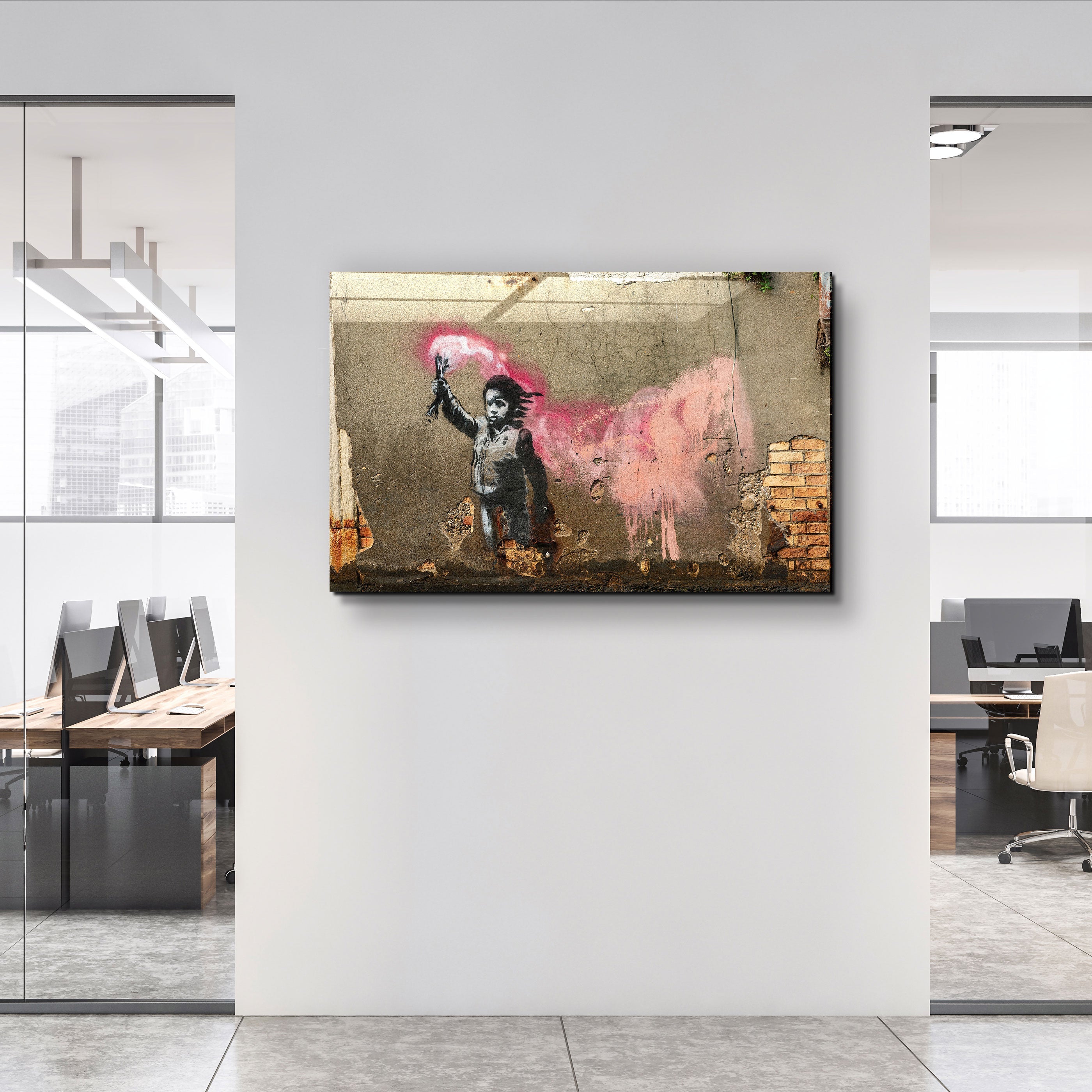 ・"Banksy - A child with a life jacket"・Glass Wall Art