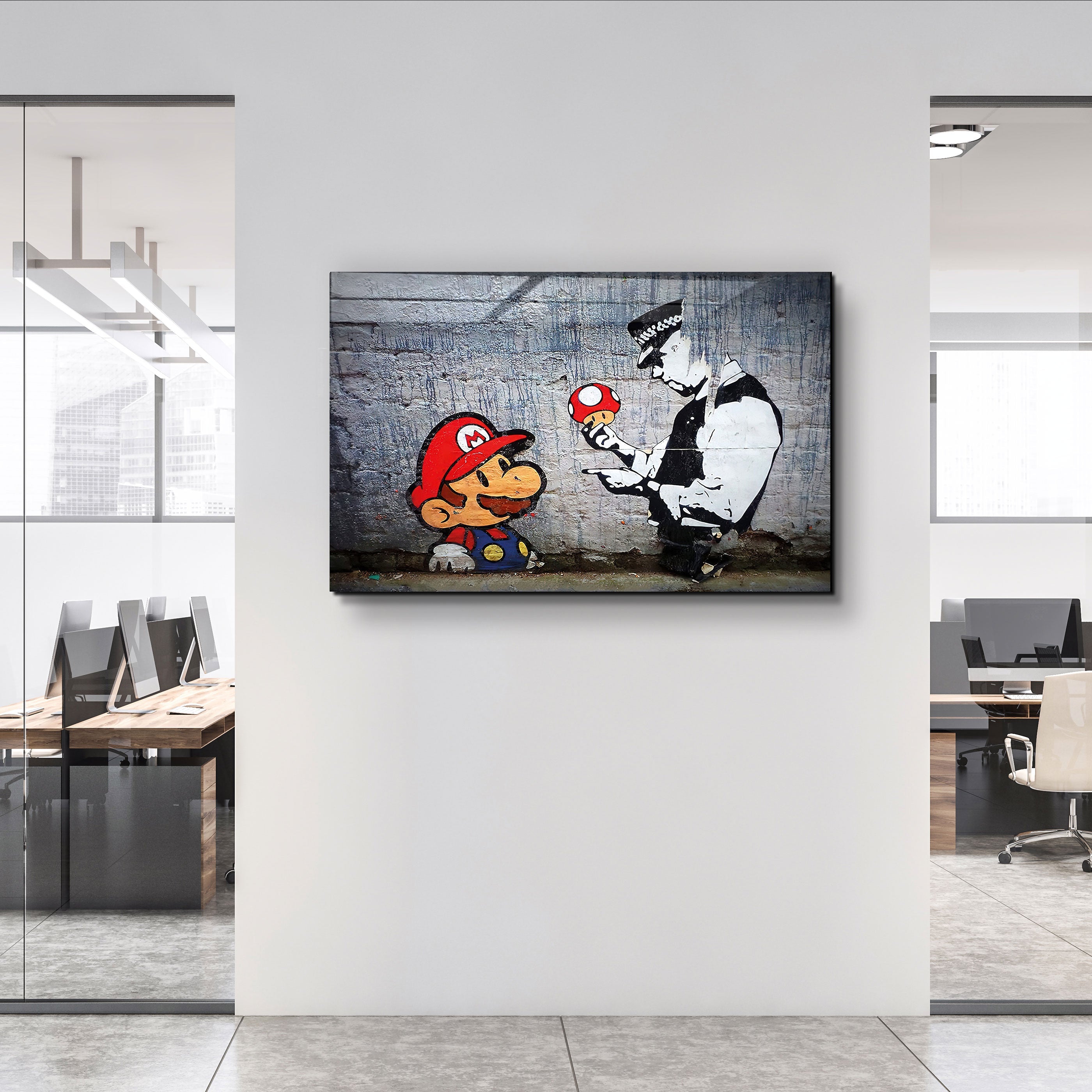 ・"Banksy - Mario with a Policeman"・Glass Wall Art