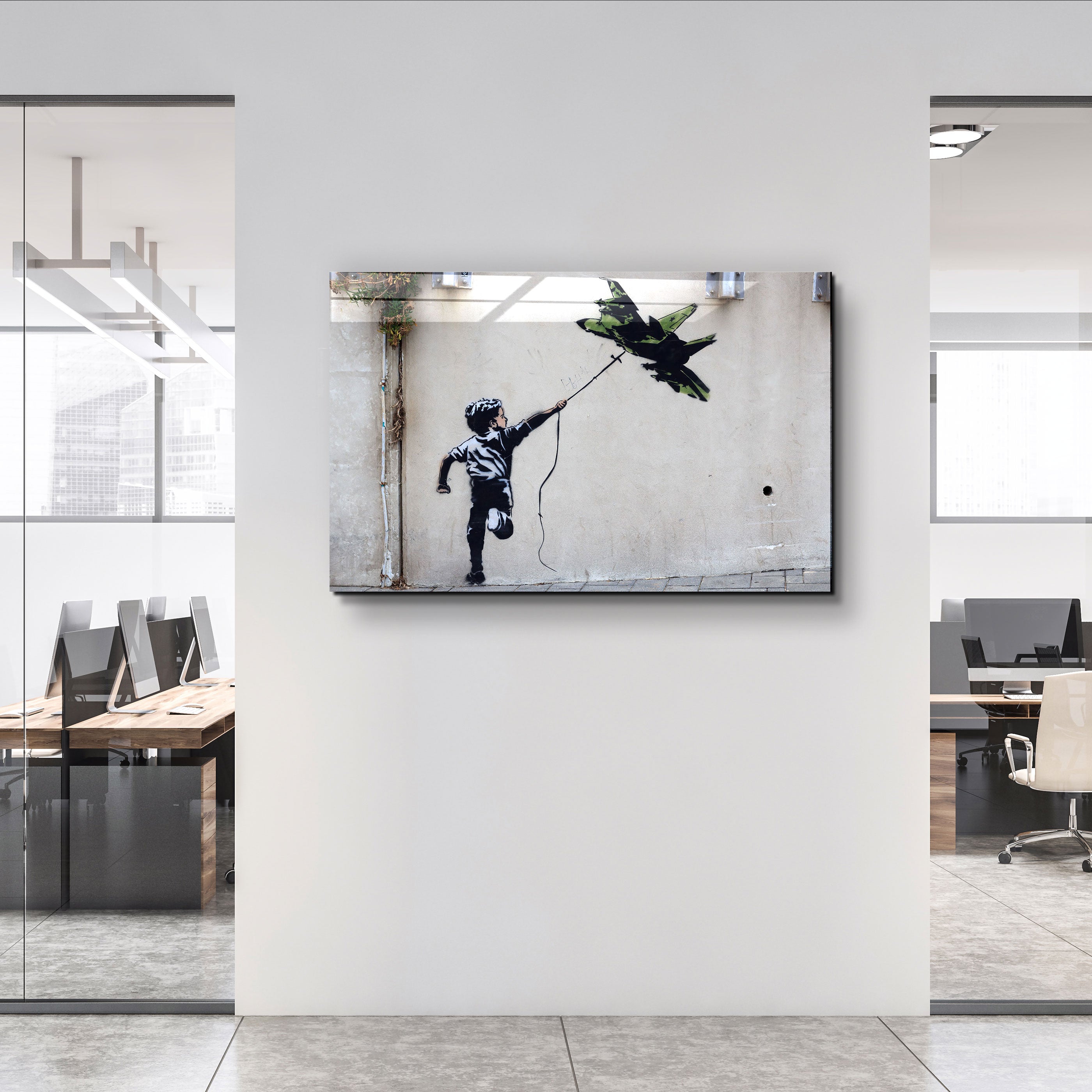 ・"Banksy - Fighter Jet Kite"・Glass Wall Art