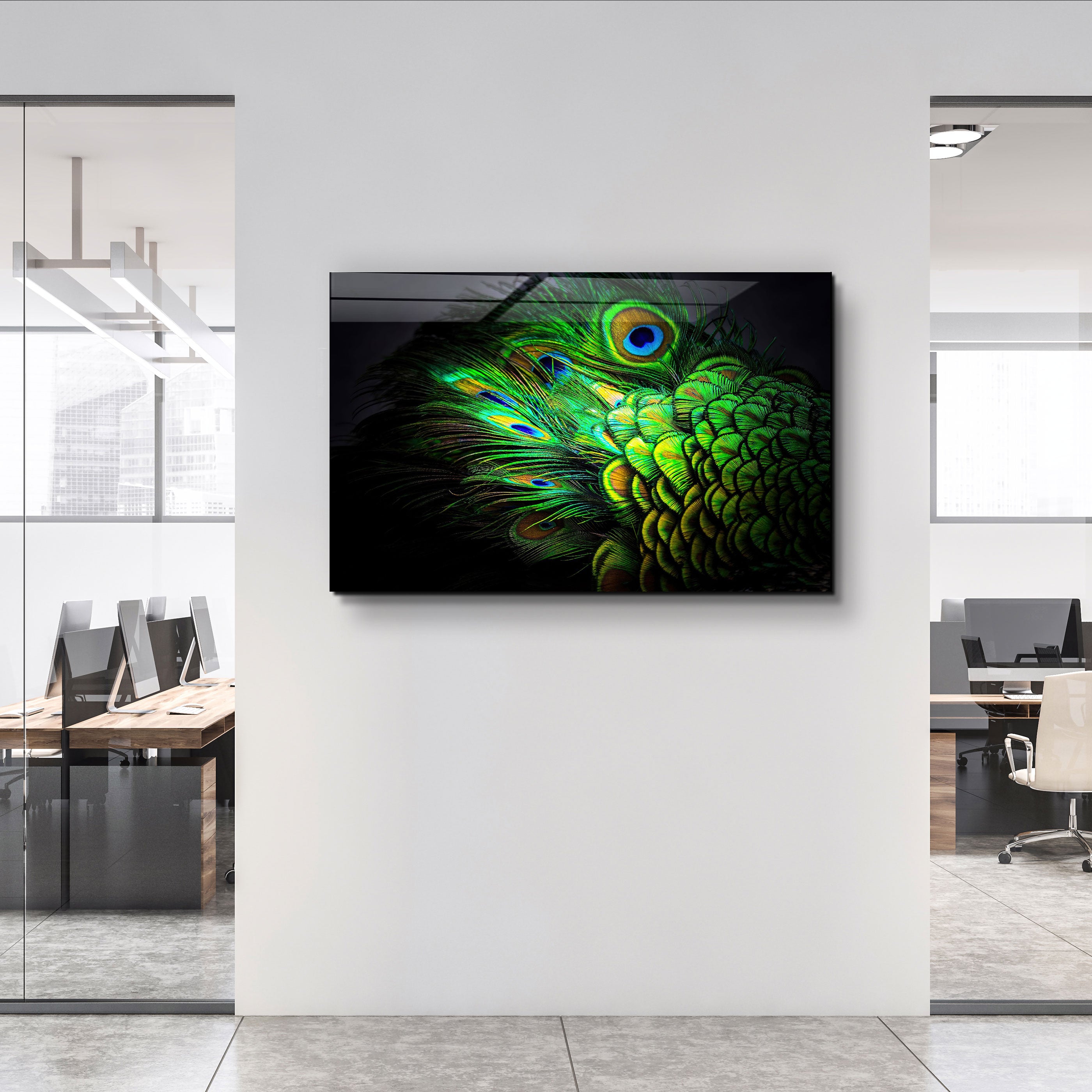 ・"Peacock Feather"・Glass Wall Art