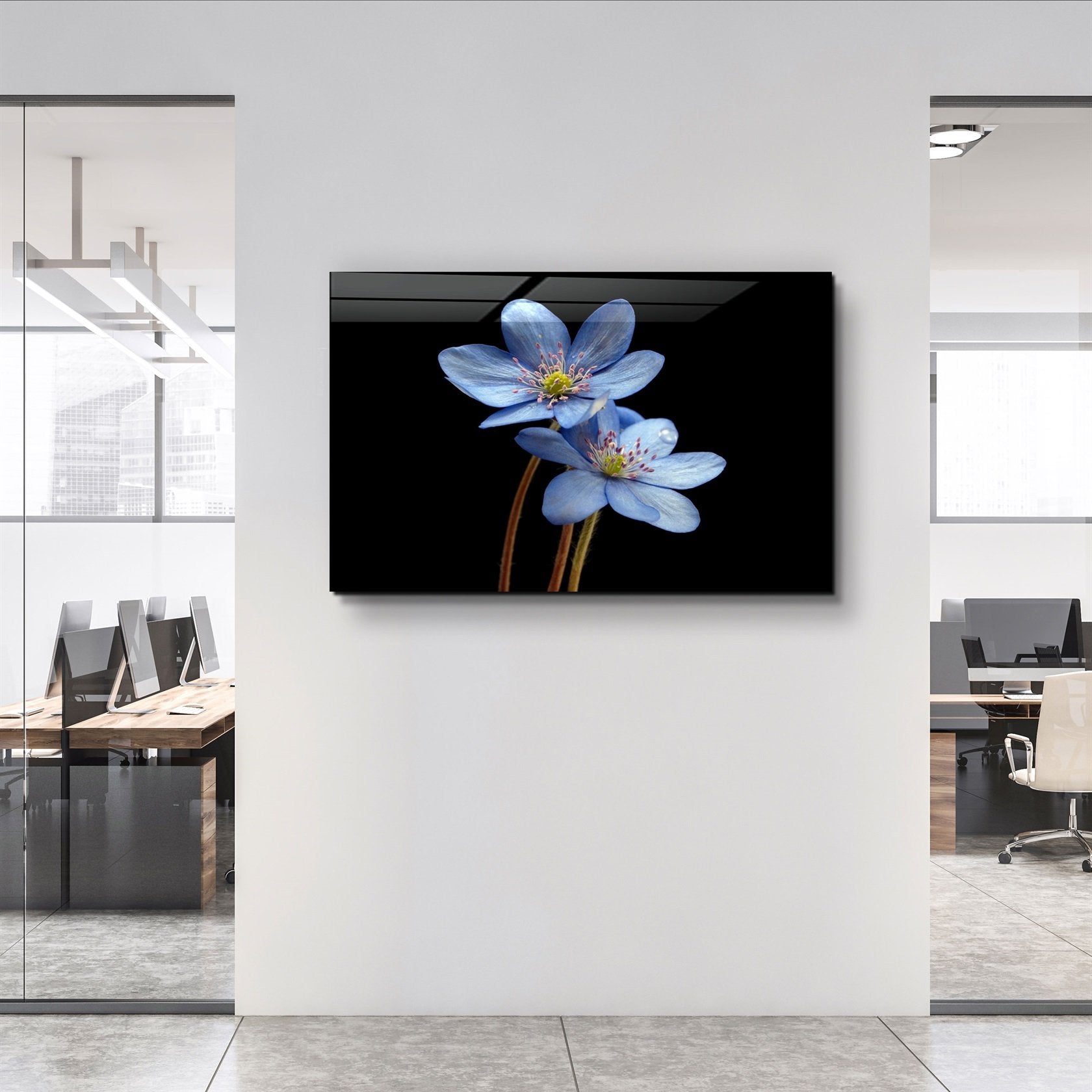 ・"Blue Flower"・Glass Wall Art