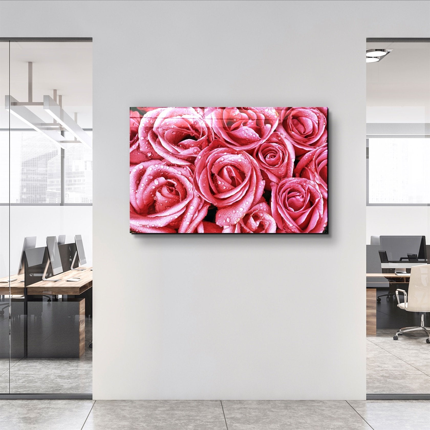 ・"Pink Rose"・Glass Wall Art