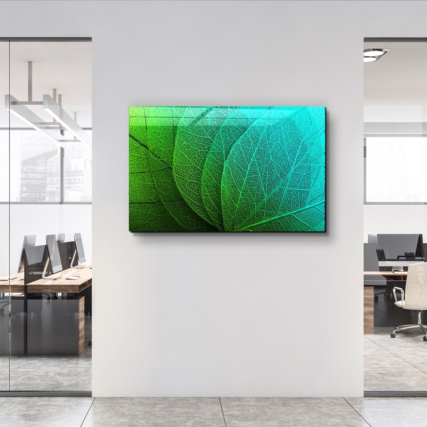 ・"Green Leaf 2"・Glass Wall Art