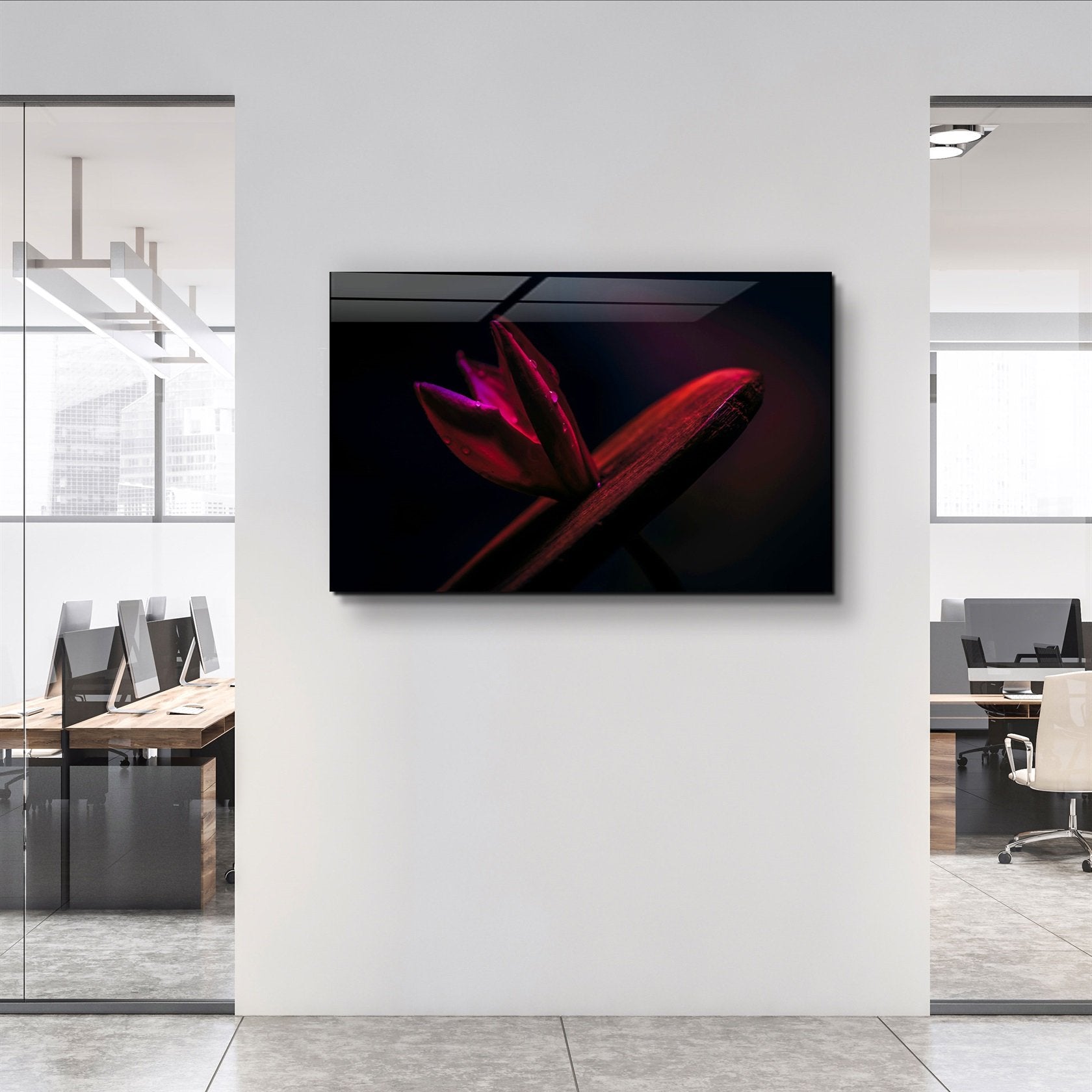 ・"Red Leaf"・Glass Wall Art