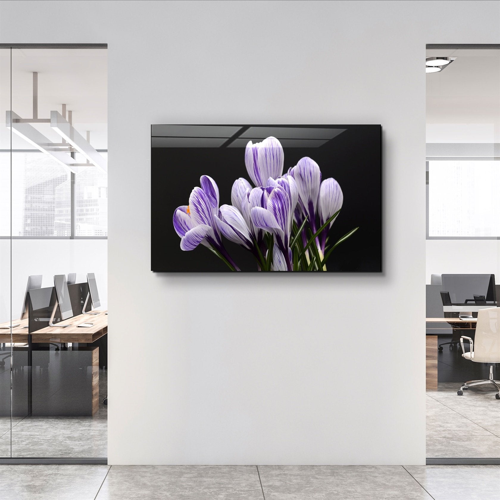 ・"Purple Flowers"・Glass Wall Art