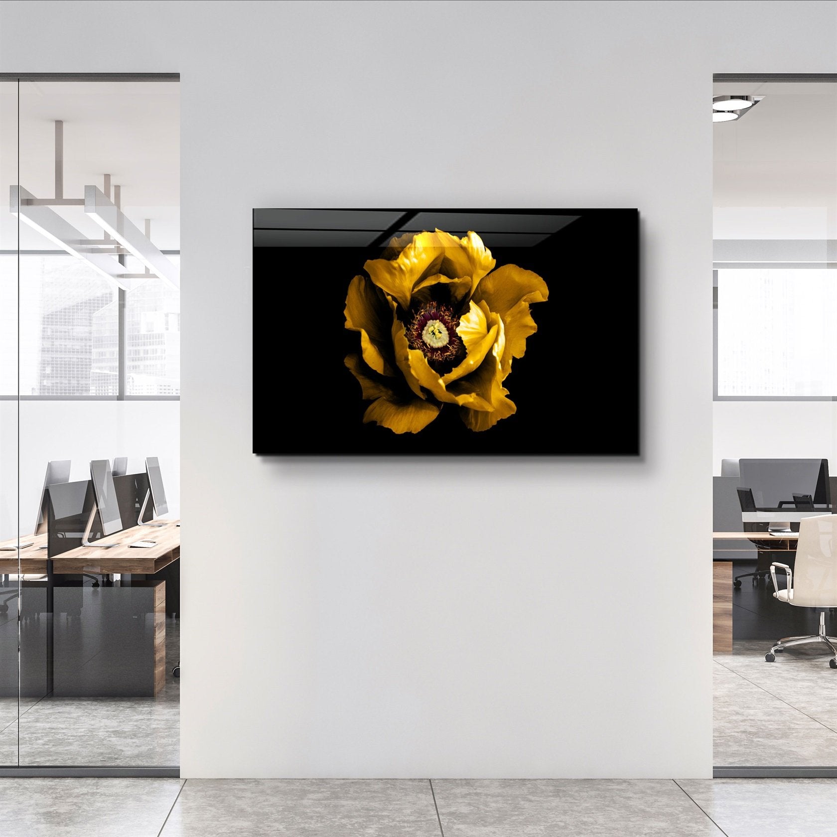 ・"Rose jaune 2"・Art mural en verre