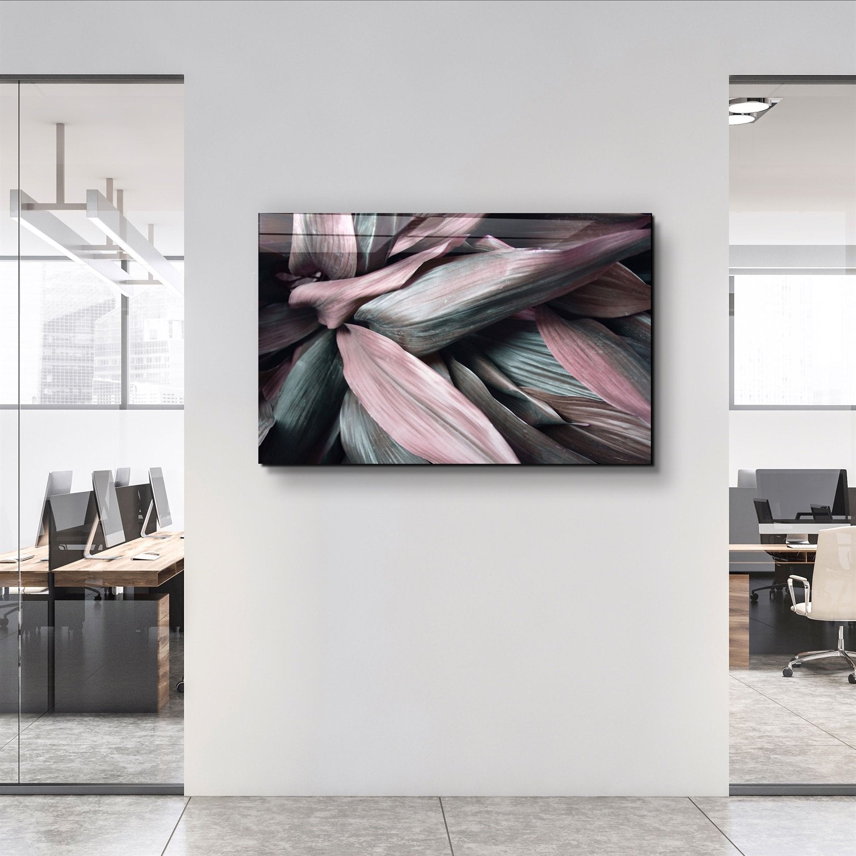 ・"Pink Leaves V2"・Glass Wall Art