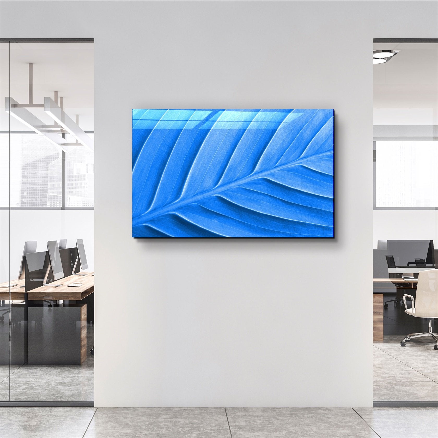 ・"Blue Leaf"・Glass Wall Art