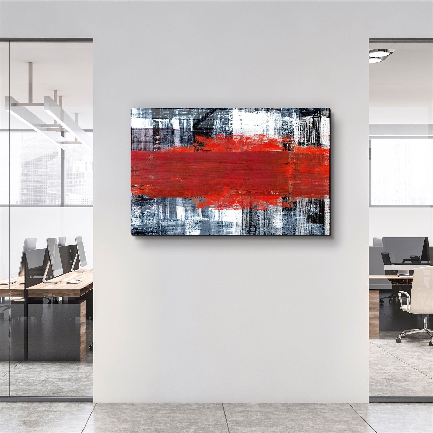 ・"Red Thick Line"・Glass Wall Art