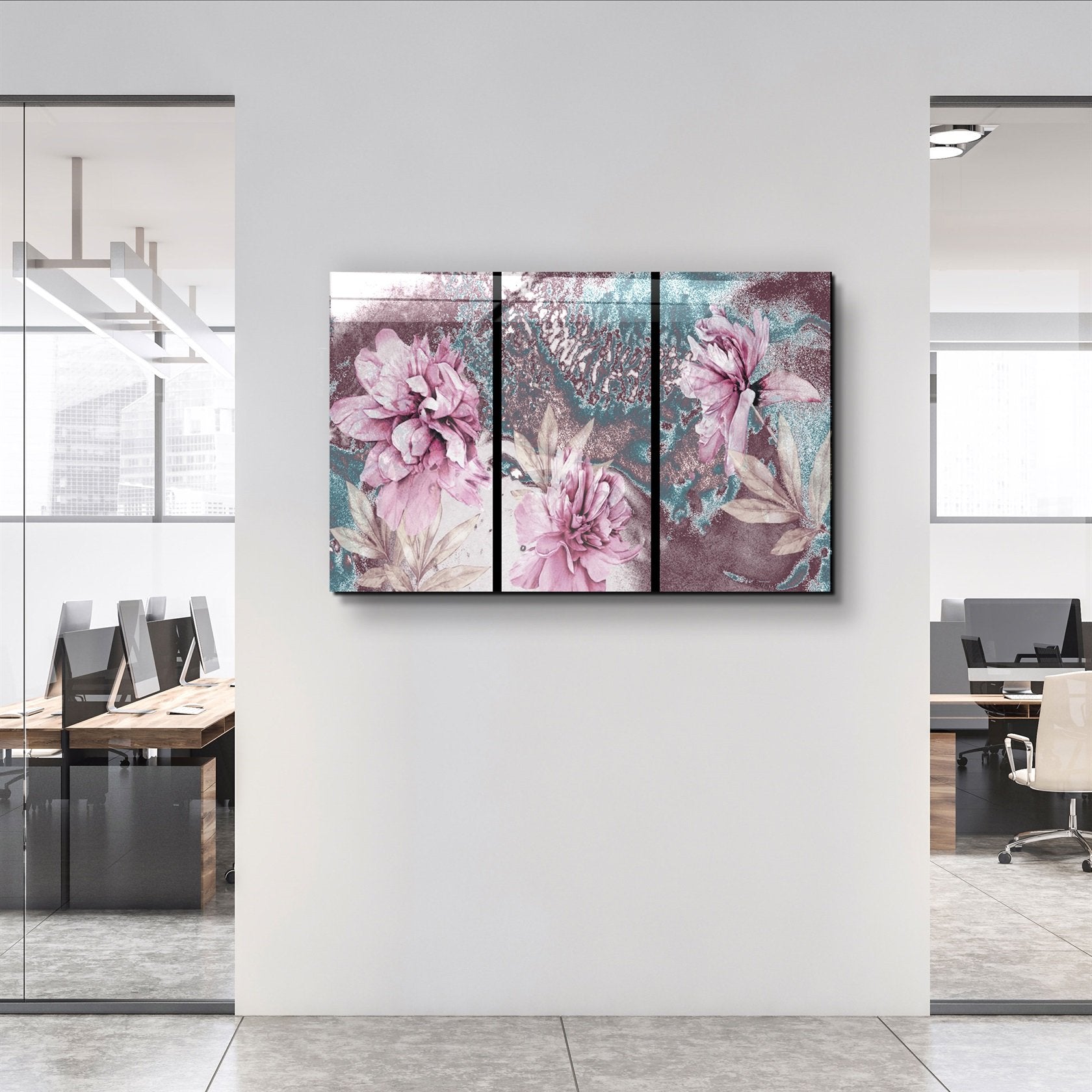 ・"Divided Flowers"・Glass Wall Art