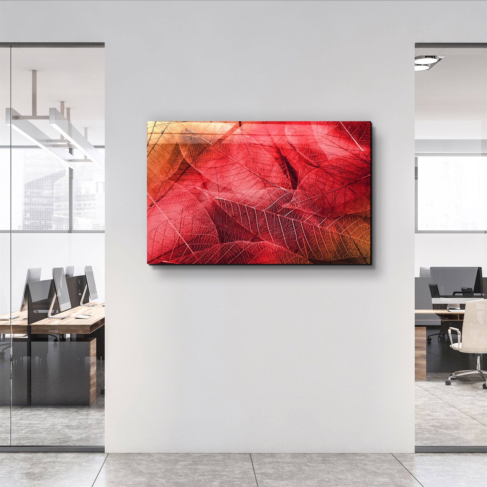 ・"Red Leaves"・Glass Wall Art