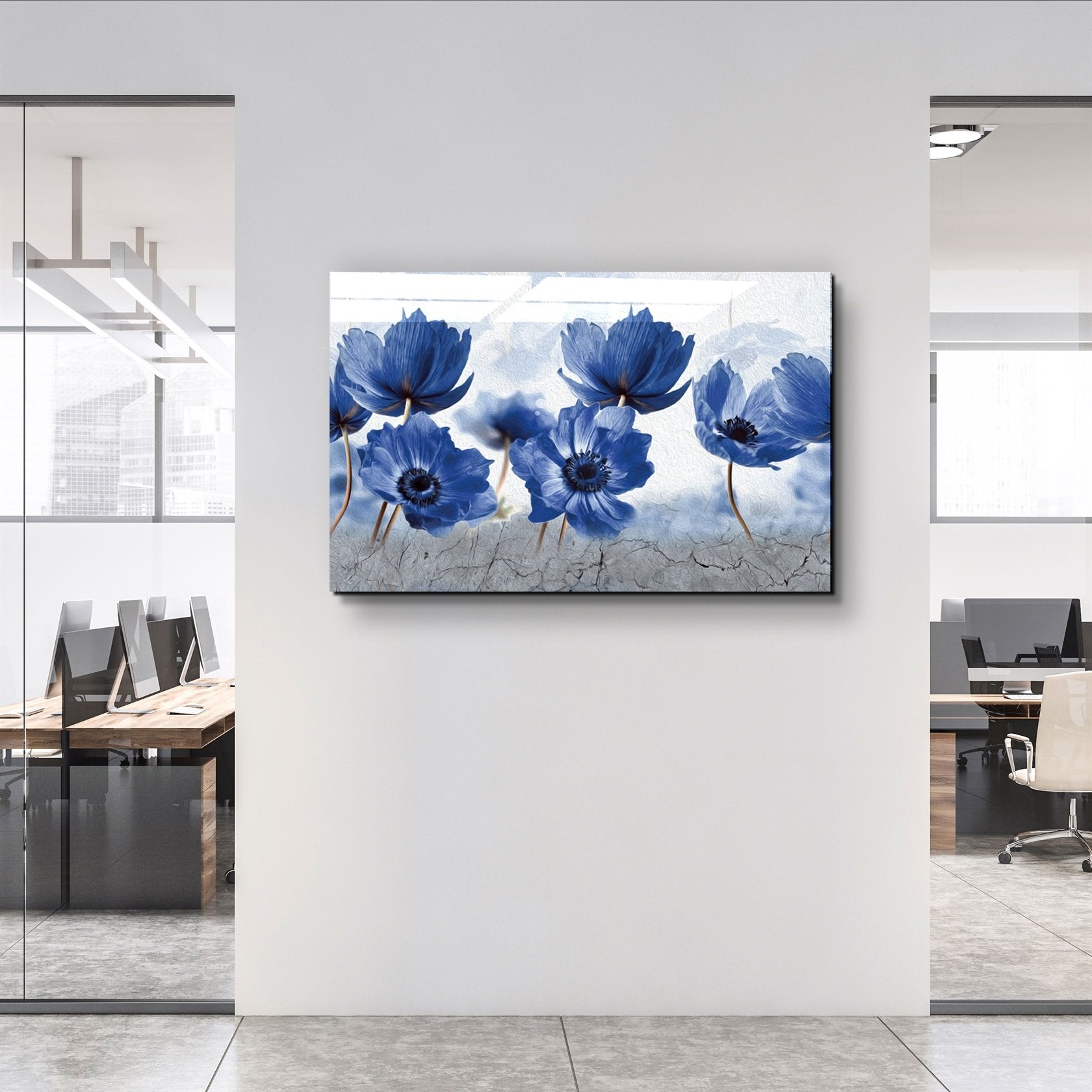 ・"Blue Flowers"・Glass Wall Art