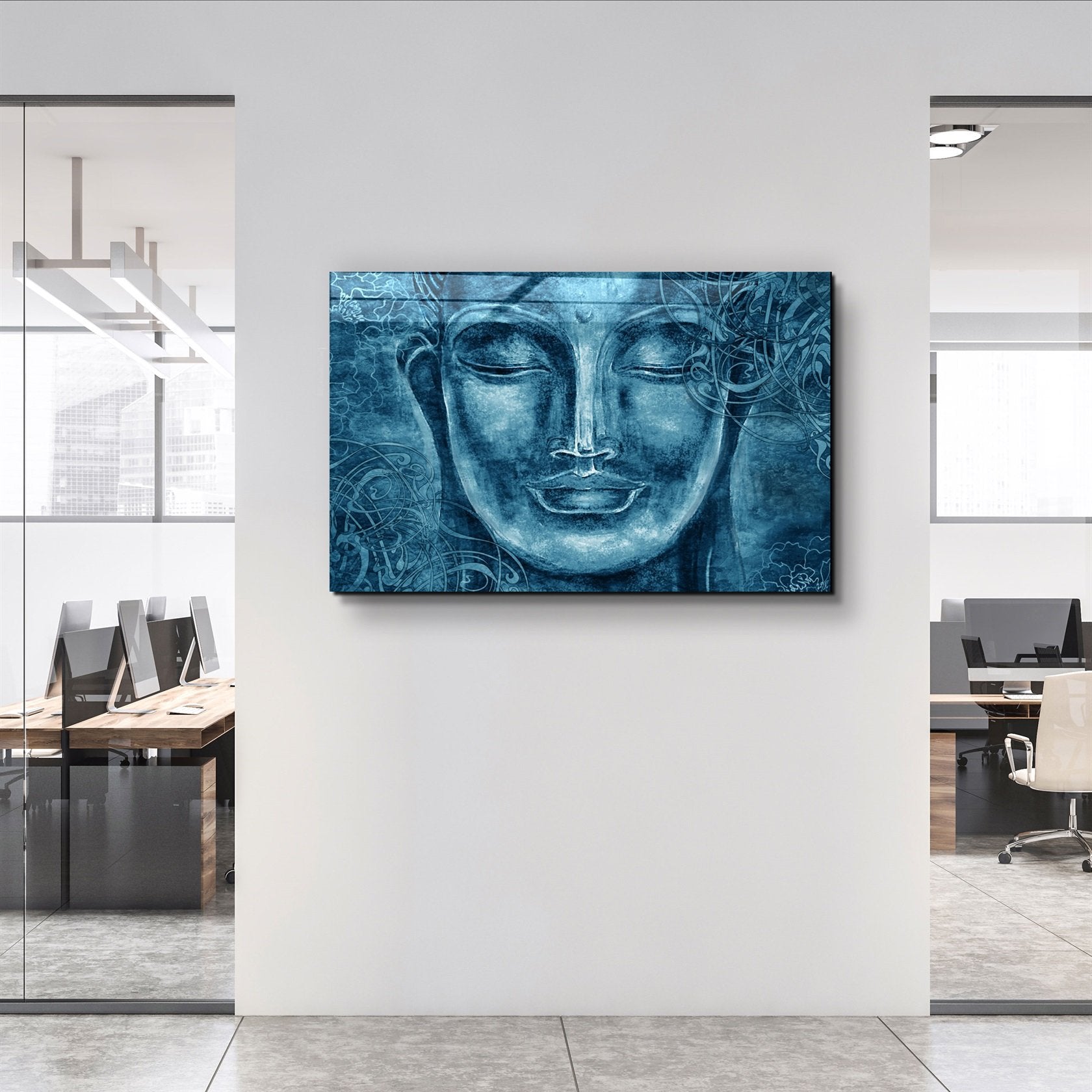 ・"Bouddha Bleu"・Art mural en verre