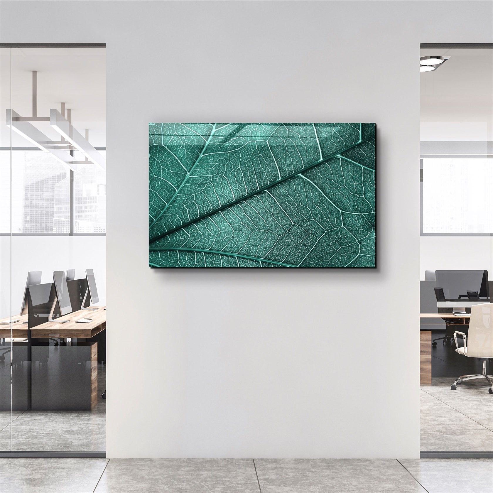 ・"Green Leaf 4"・Glass Wall Art